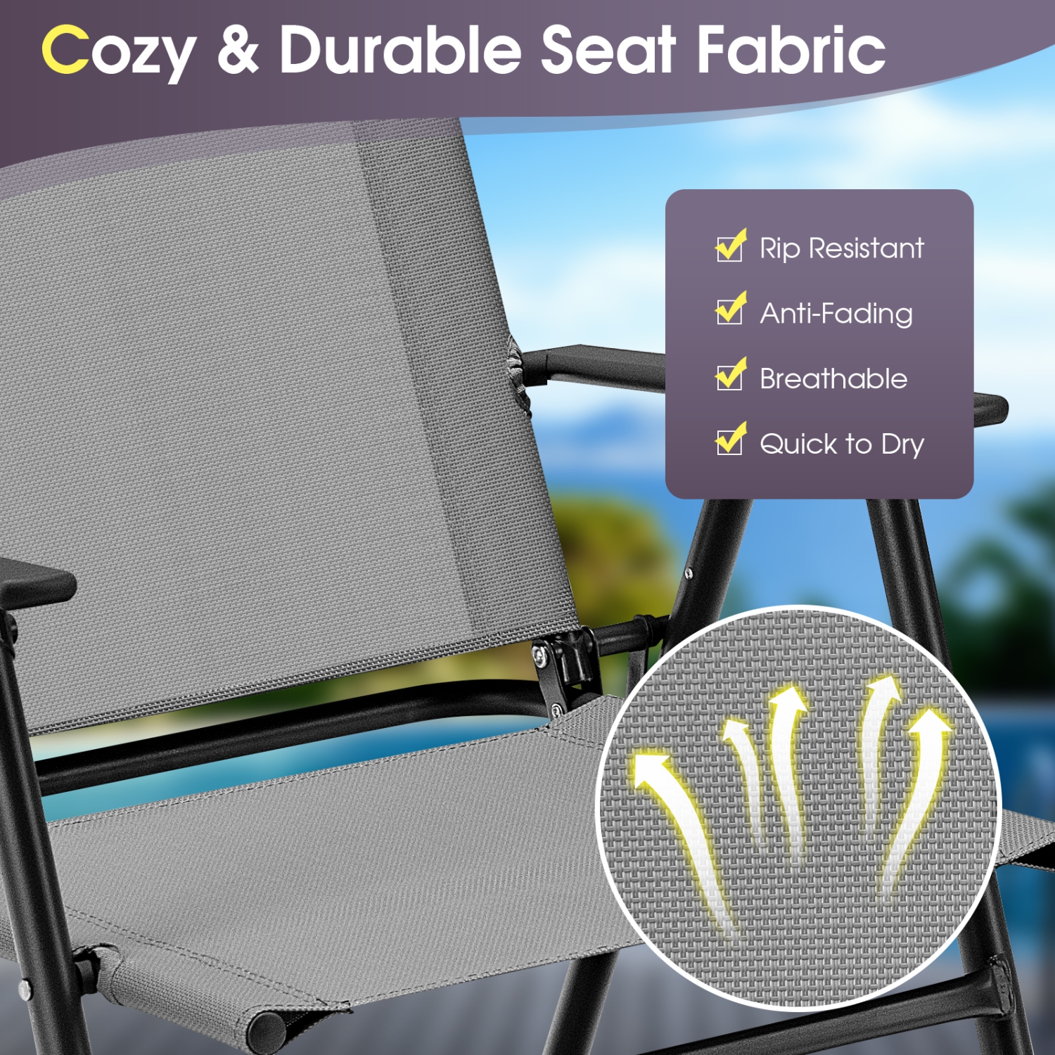 Topbuy – Ensemble de 2/4 chaises pliantes légères à dossier haut avec accoudoirs, tissu confortable pour siège