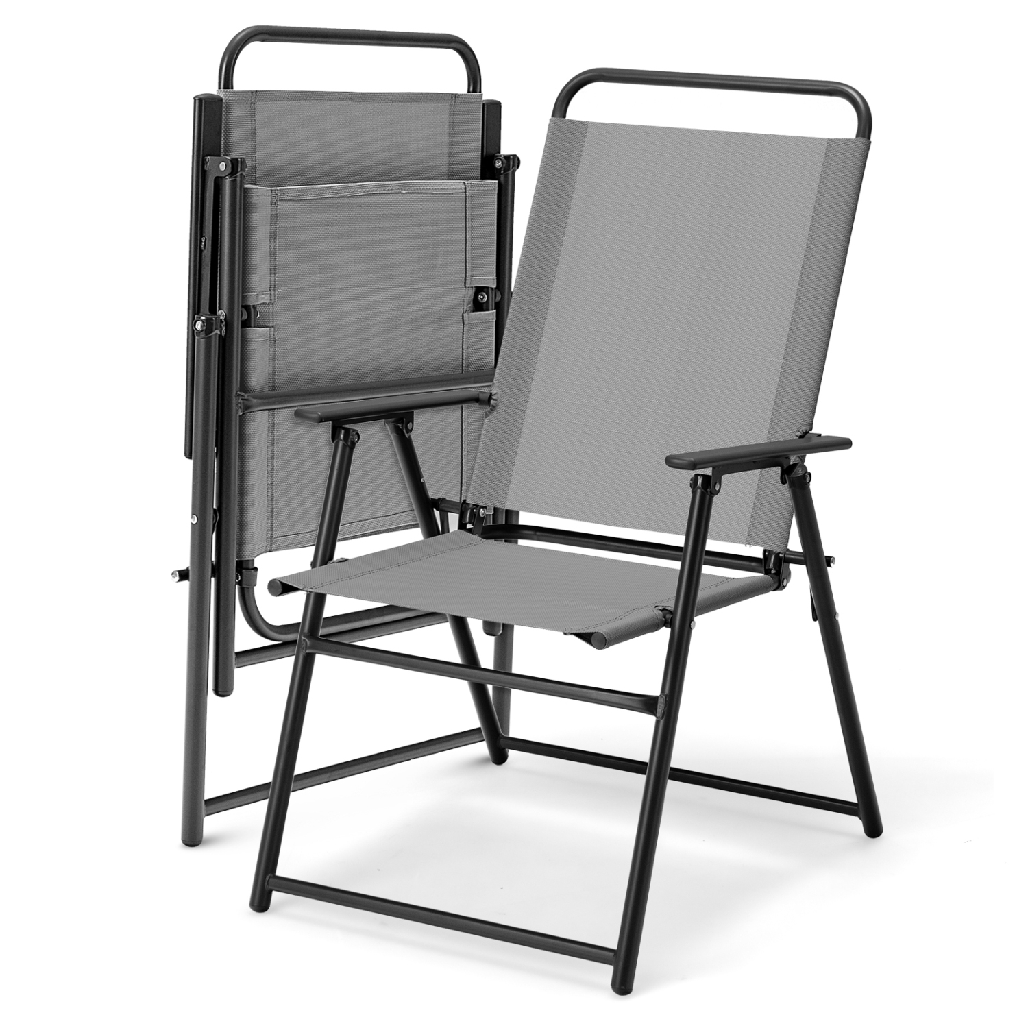 Topbuy – Ensemble de 2/4 chaises pliantes légères à dossier haut avec accoudoirs, tissu confortable pour siège