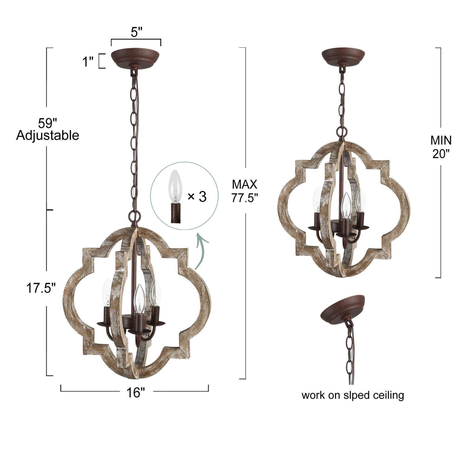 Modern Farmhouse Distressed Wood Lantern Foyer Chandelier for Dining Room