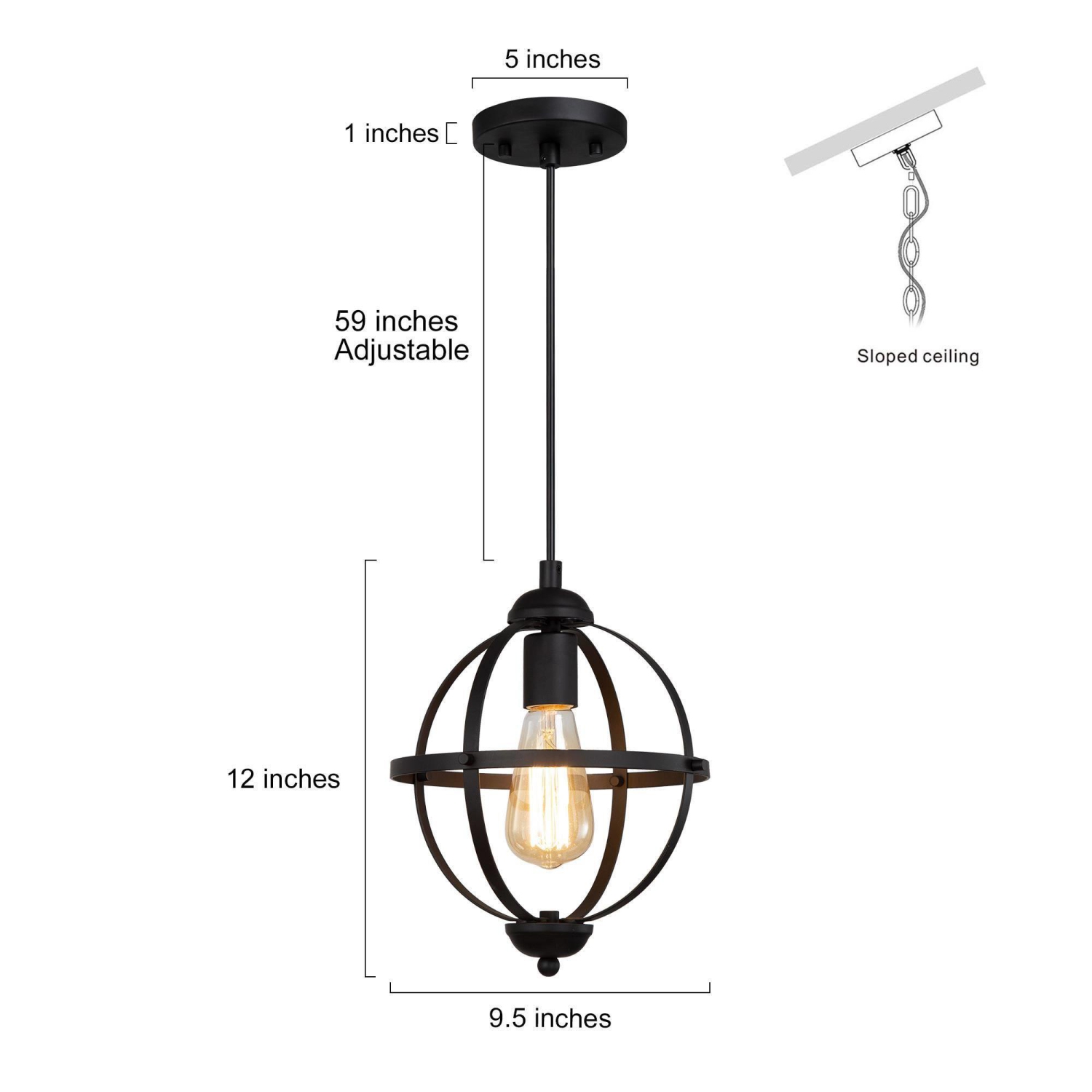 Modern Farmhouse Black 1-Light Globe Pendant Transitional Metal Island Light for Dining Room