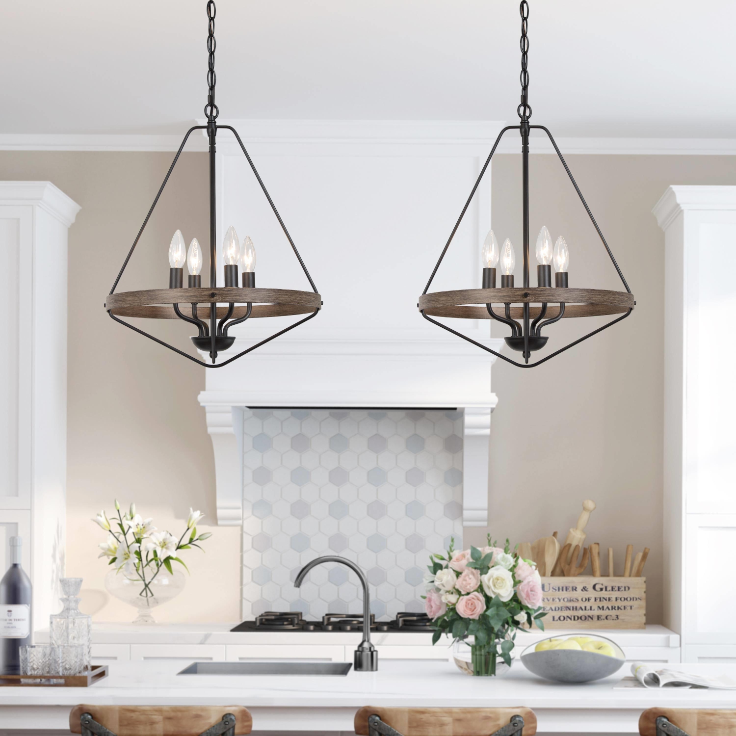 Modern Farmhouse 4-Light Lantern Cage Candle Chandelier for Dining Room