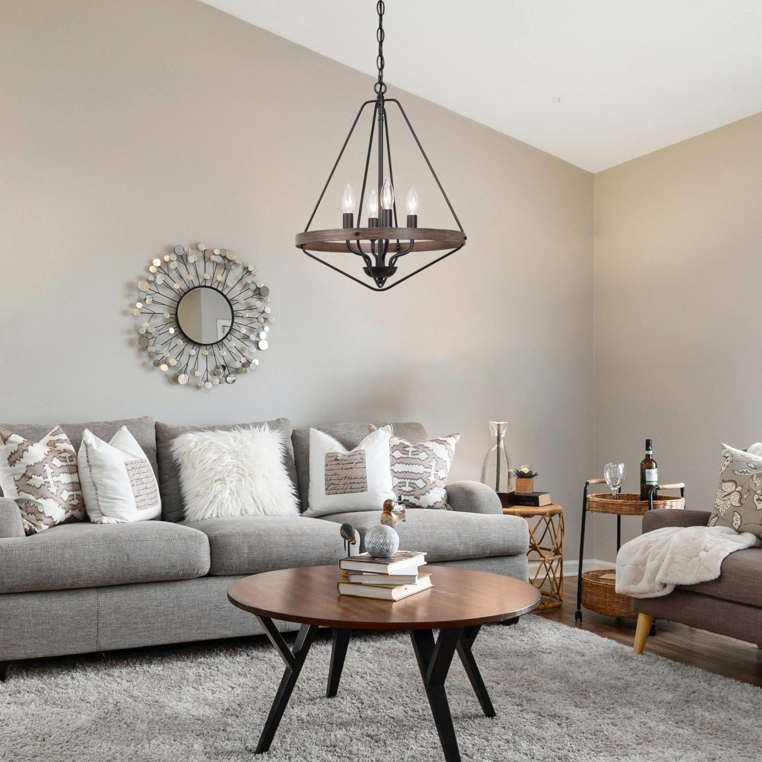 Modern Farmhouse 4-Light Lantern Cage Candle Chandelier for Dining Room