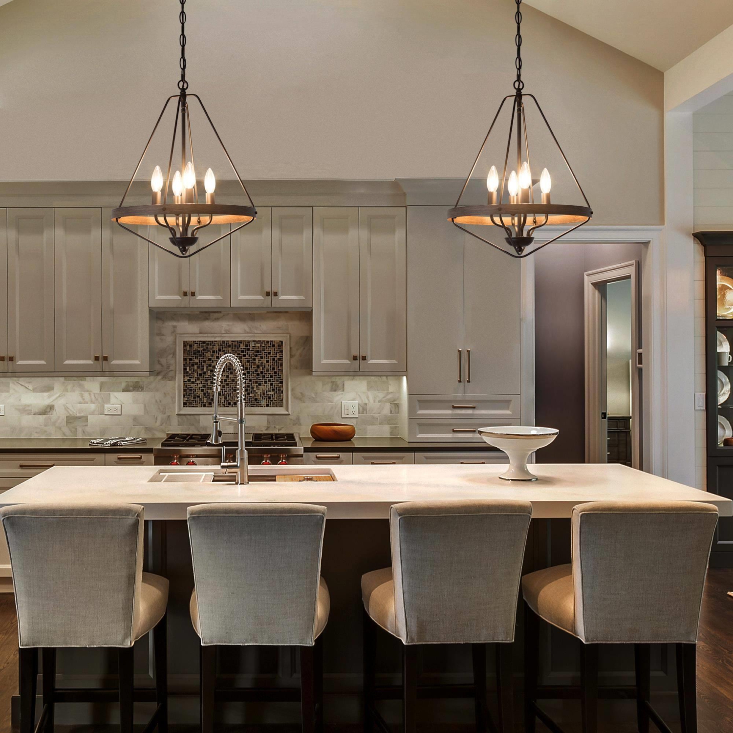 Modern Farmhouse 4-Light Lantern Cage Candle Chandelier for Dining Room