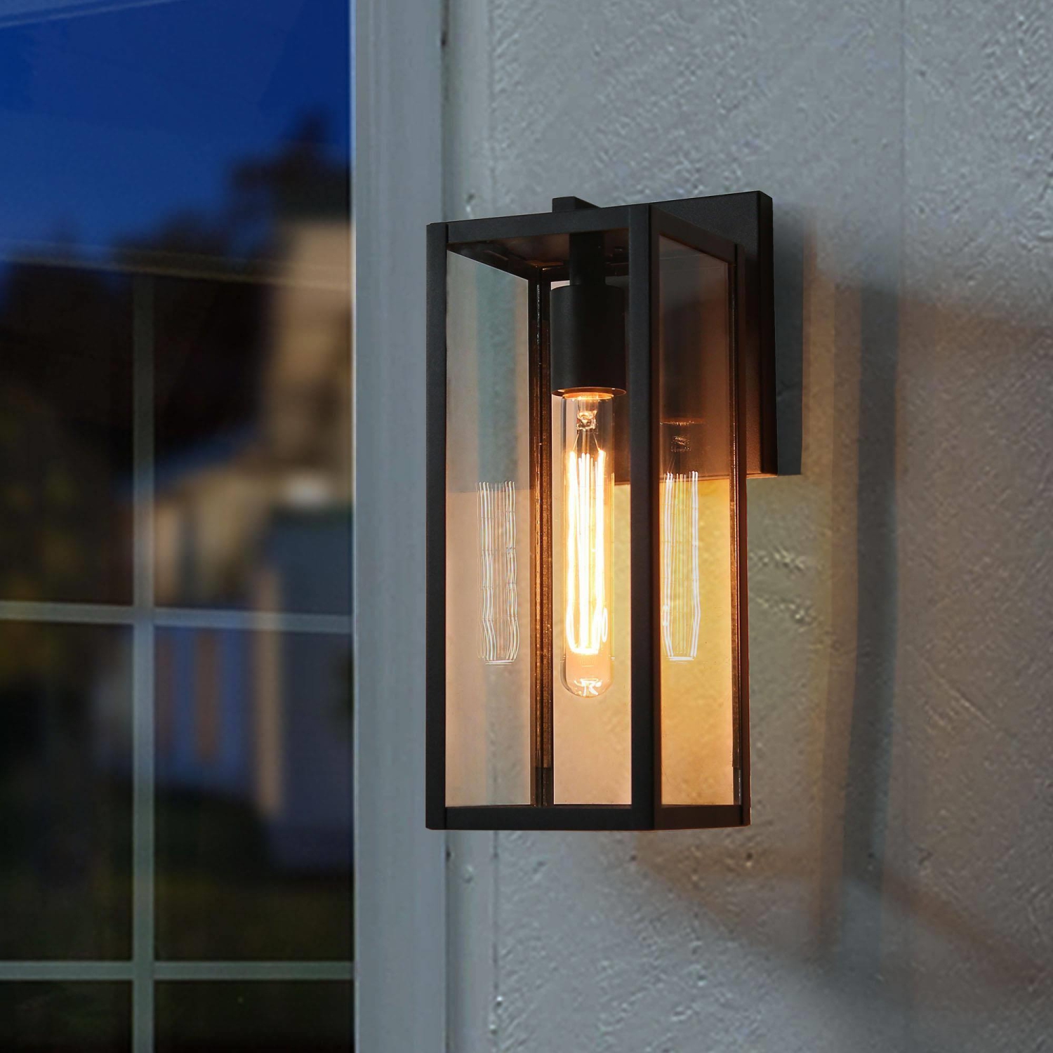 Bern 1-Light Black Outdoor Wall Sconces with Clear Glass Patio Lights