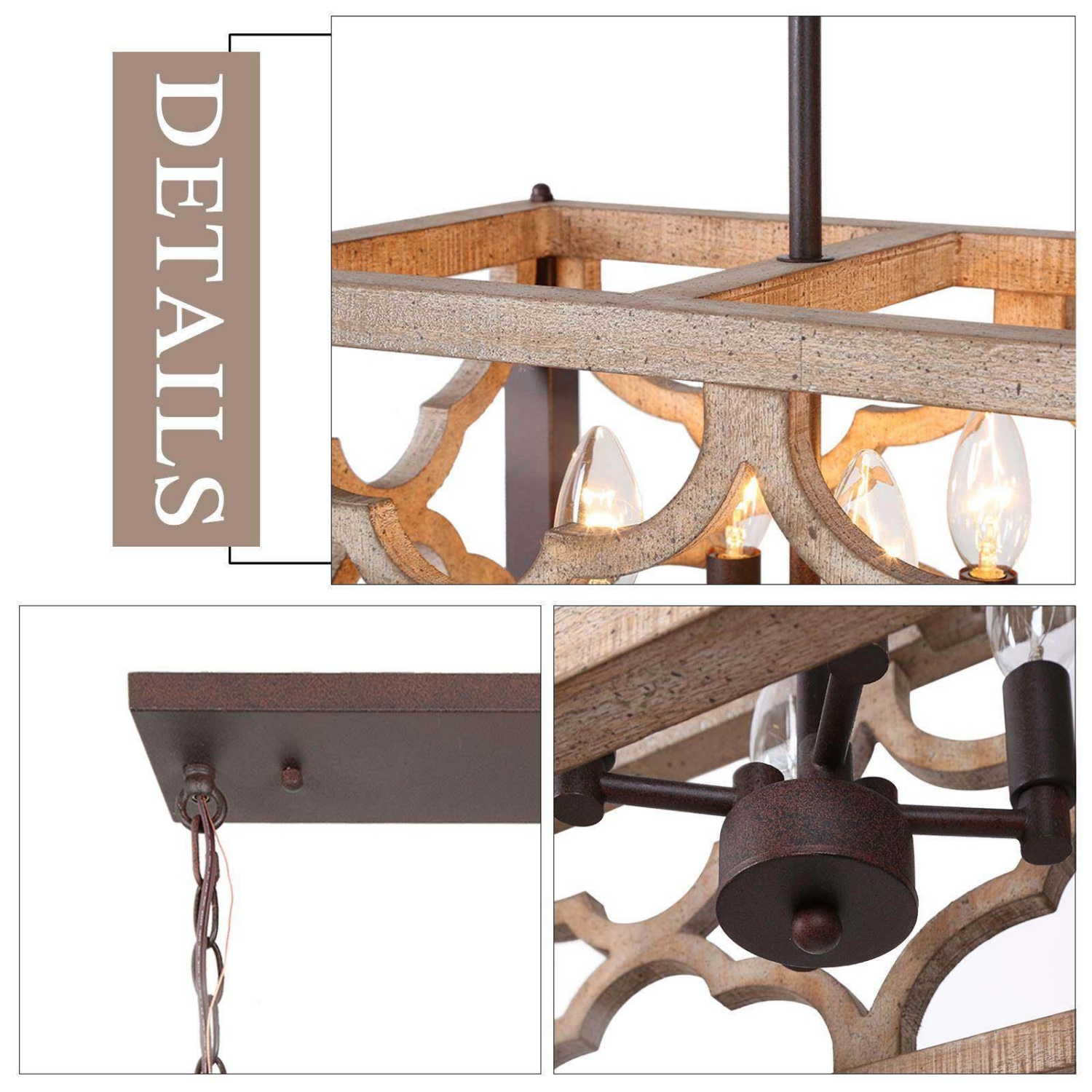 Azizon Farmhouse 8-Light 27.5" Distressed Wood Linear Chandelier