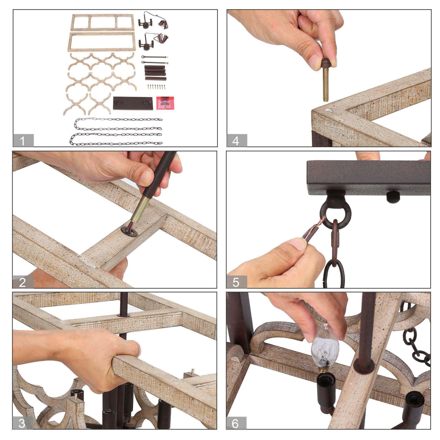 Azizon Farmhouse 8-Light 27.5" Distressed Wood Linear Chandelier