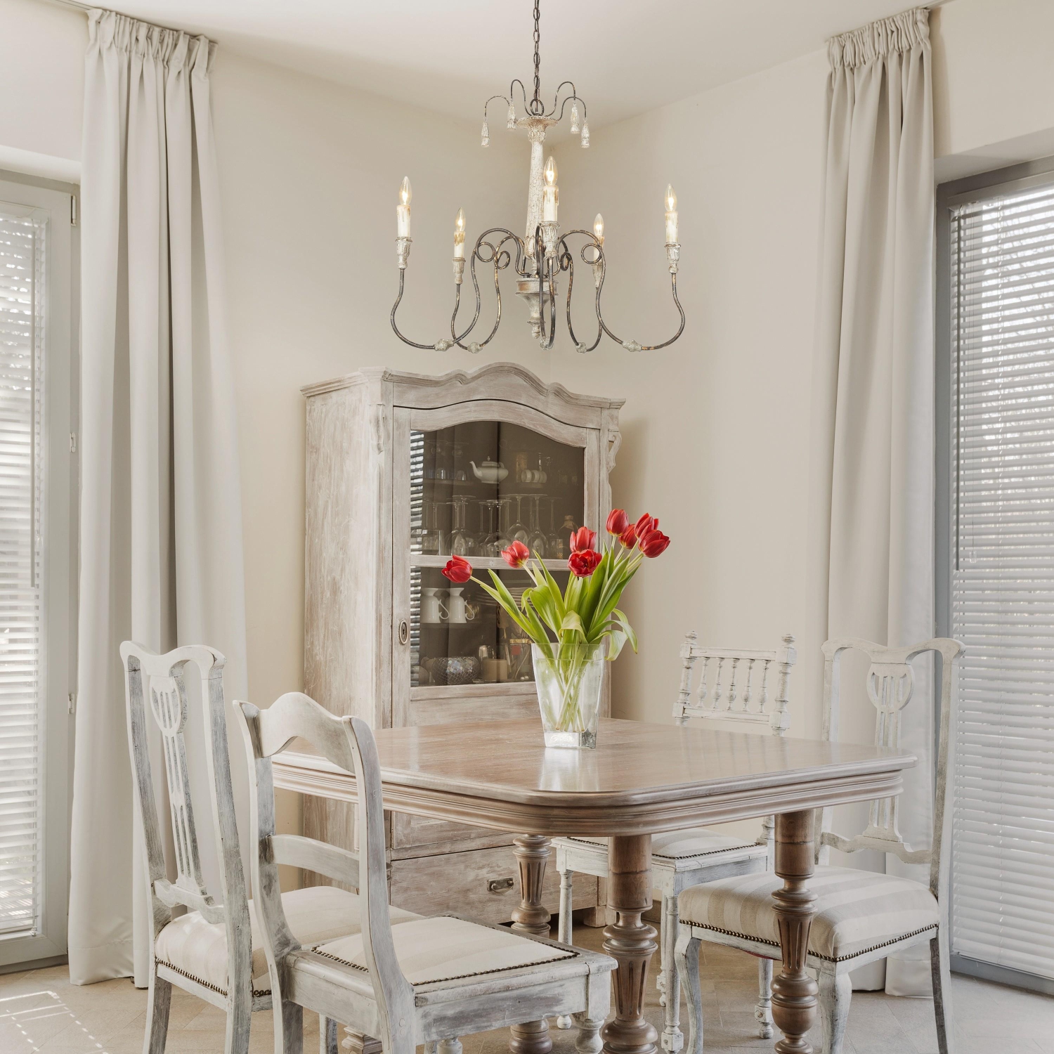 Farmhouse 5-Light Distressed Wood French Country Chandelier for Dining Room