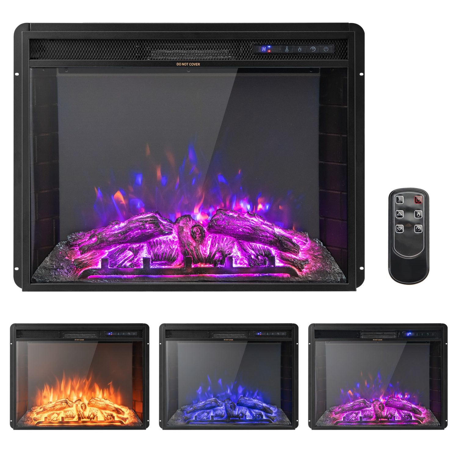Topbuy – foyer électrique encastré autonome 26 po, 5.000 BTU, 3 couleurs de flamme et luminosité 6