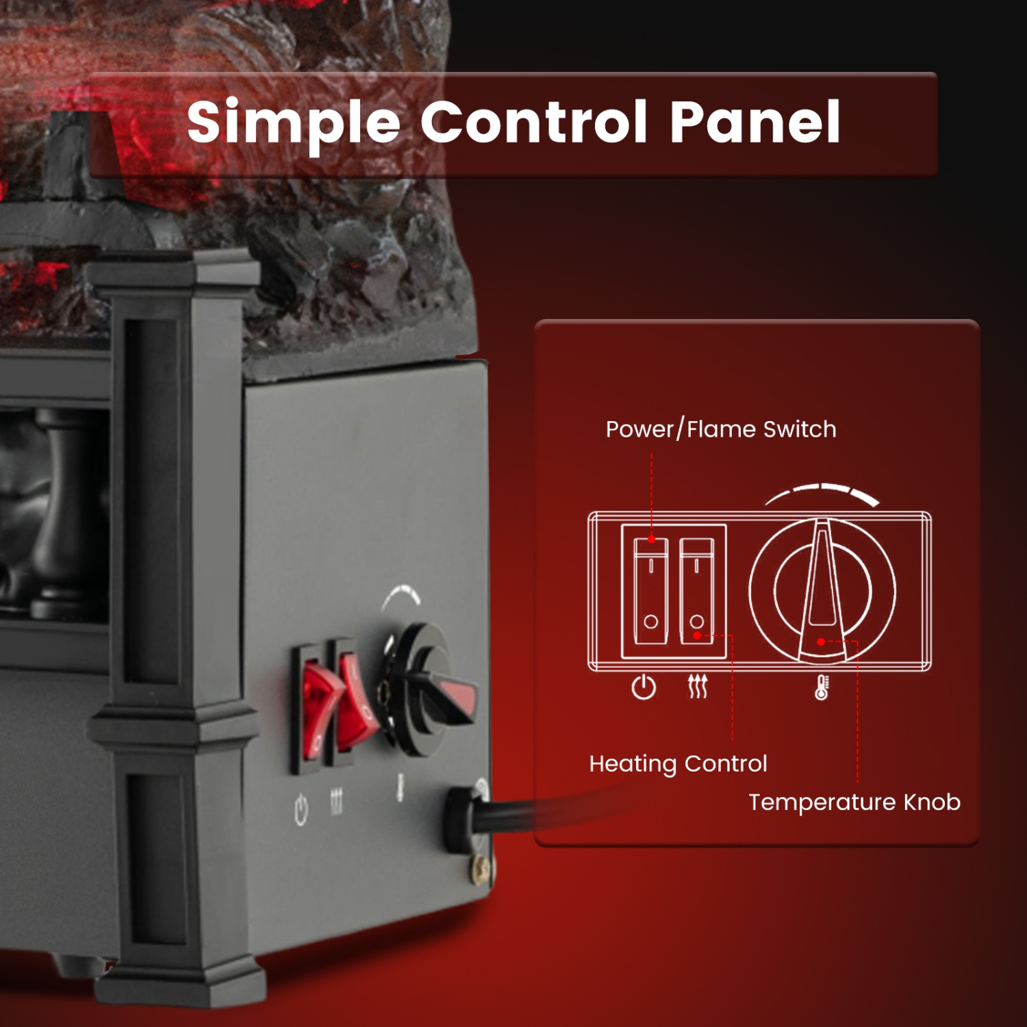 Topbuy – chauffe-bûches électrique de 20 po avec protection réglable contre la surchauffe, lit Pinewood Ember réaliste