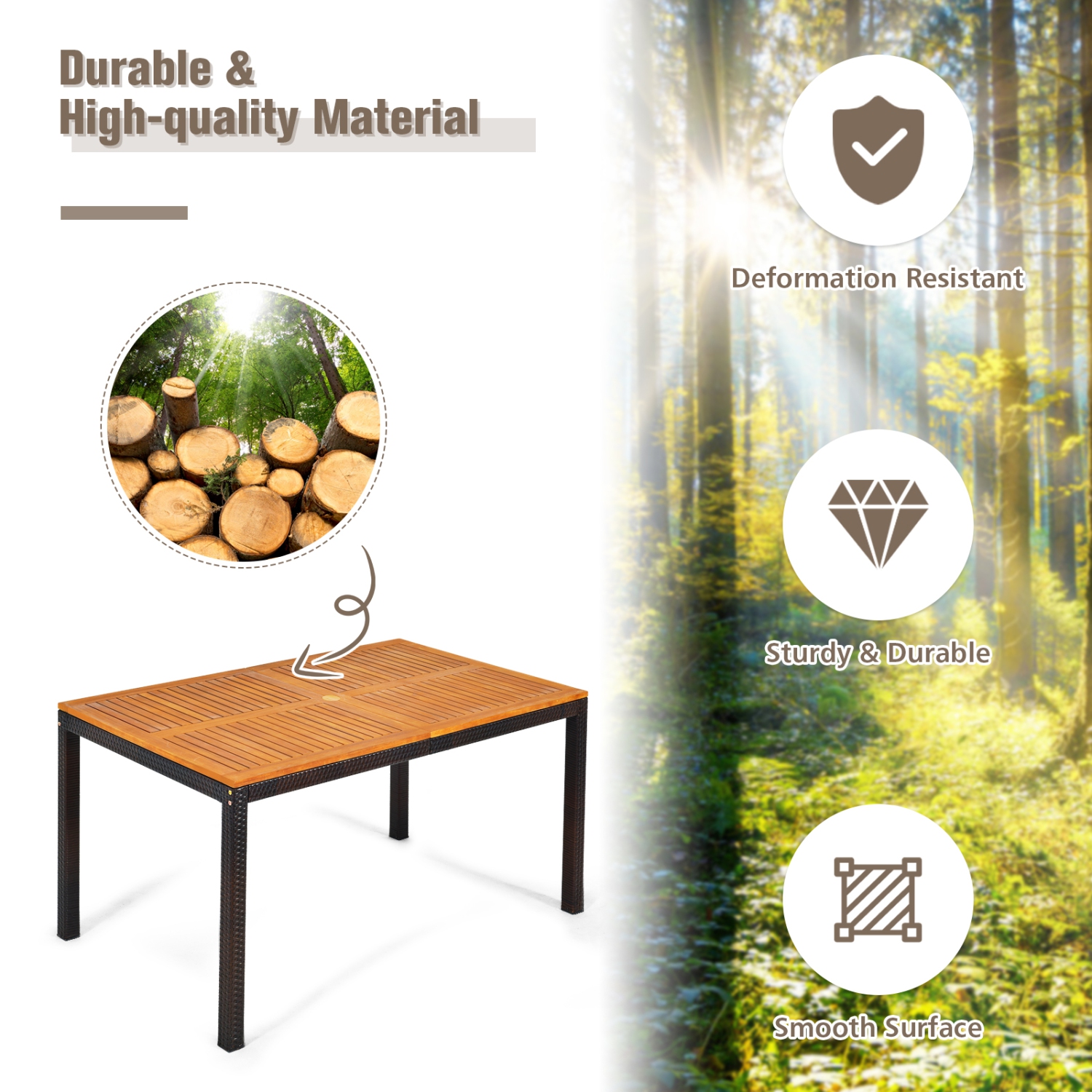 Topbuy 7-Piece Outdoor Dining Set Patio Rattan Table and Chairs Set with Umbrella Hole