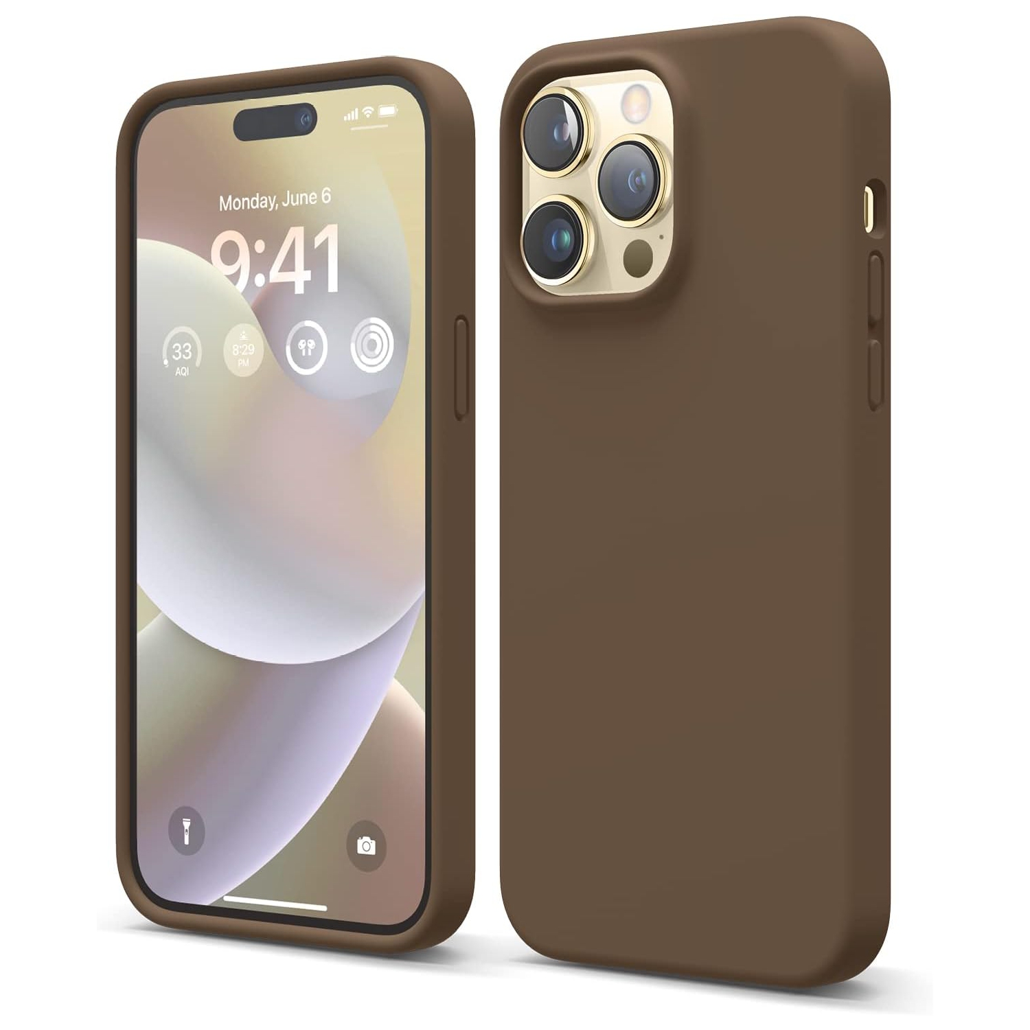 elago Compatible with iPhone 14 Pro Max Case, Liquid Silicone Case, Full Body Protective Cover, Shockproof, Slim Phone Case, Anti-Scratch Soft Microfiber Lining, 6.7 inch (Brown)