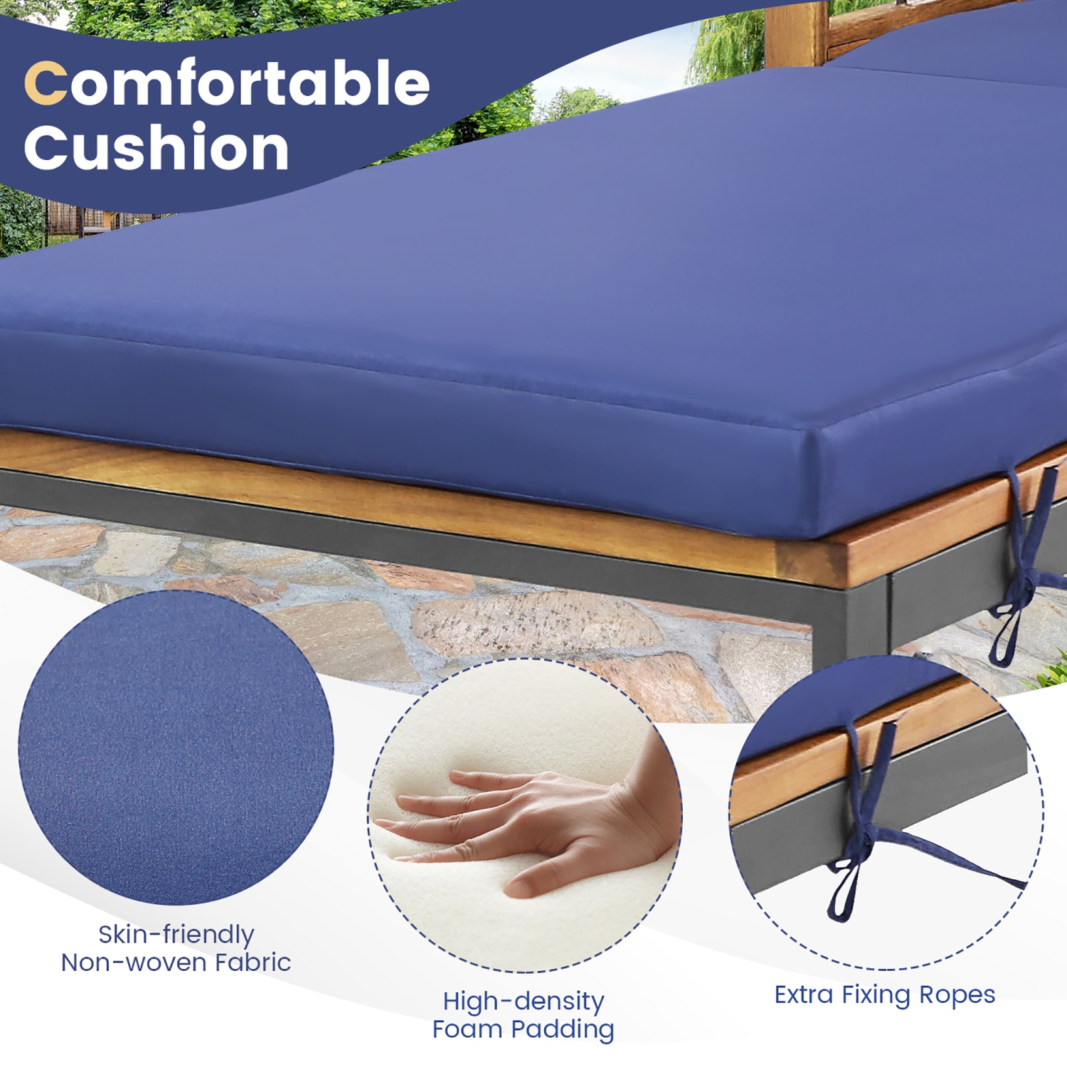 Gymax Outdoor Chaise Lounge Chair w/ 4-Position Adjustable Backrest Poolside Patio Navy