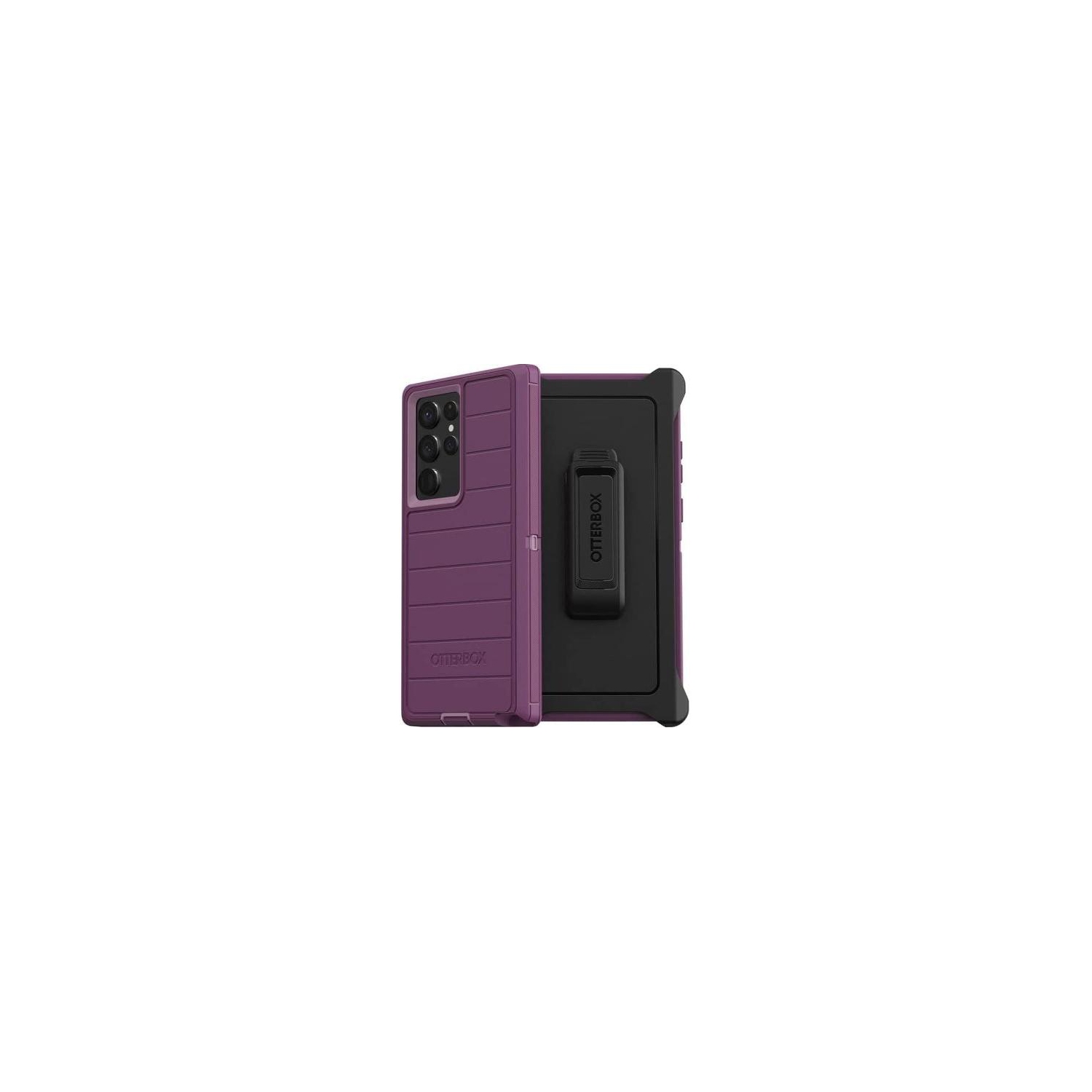 OtterBox Defender Pro Case & Belt Clip/Stand for Samsung Galaxy S22 Ultra, Happy Purple