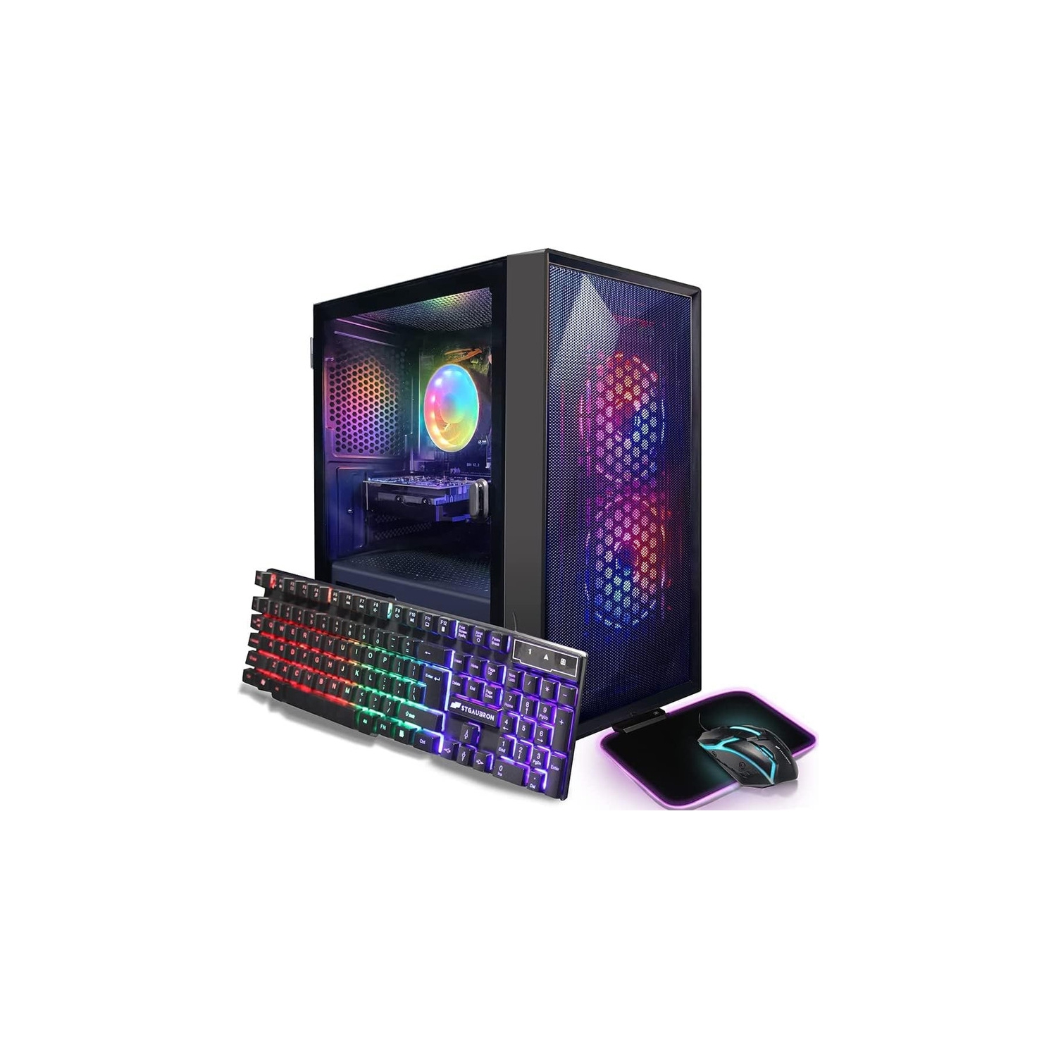 STGAubron Gaming Desktop PC, Intel Core I5 3.3Ghz up to 3.7Ghz, AMD Radeon RX 550 4G GDDR5, 16G Ram, 512G SSD, WiFi, BT 5.0, RGB Fan x 3, RGB KB&MS&MS Pad, W10H64