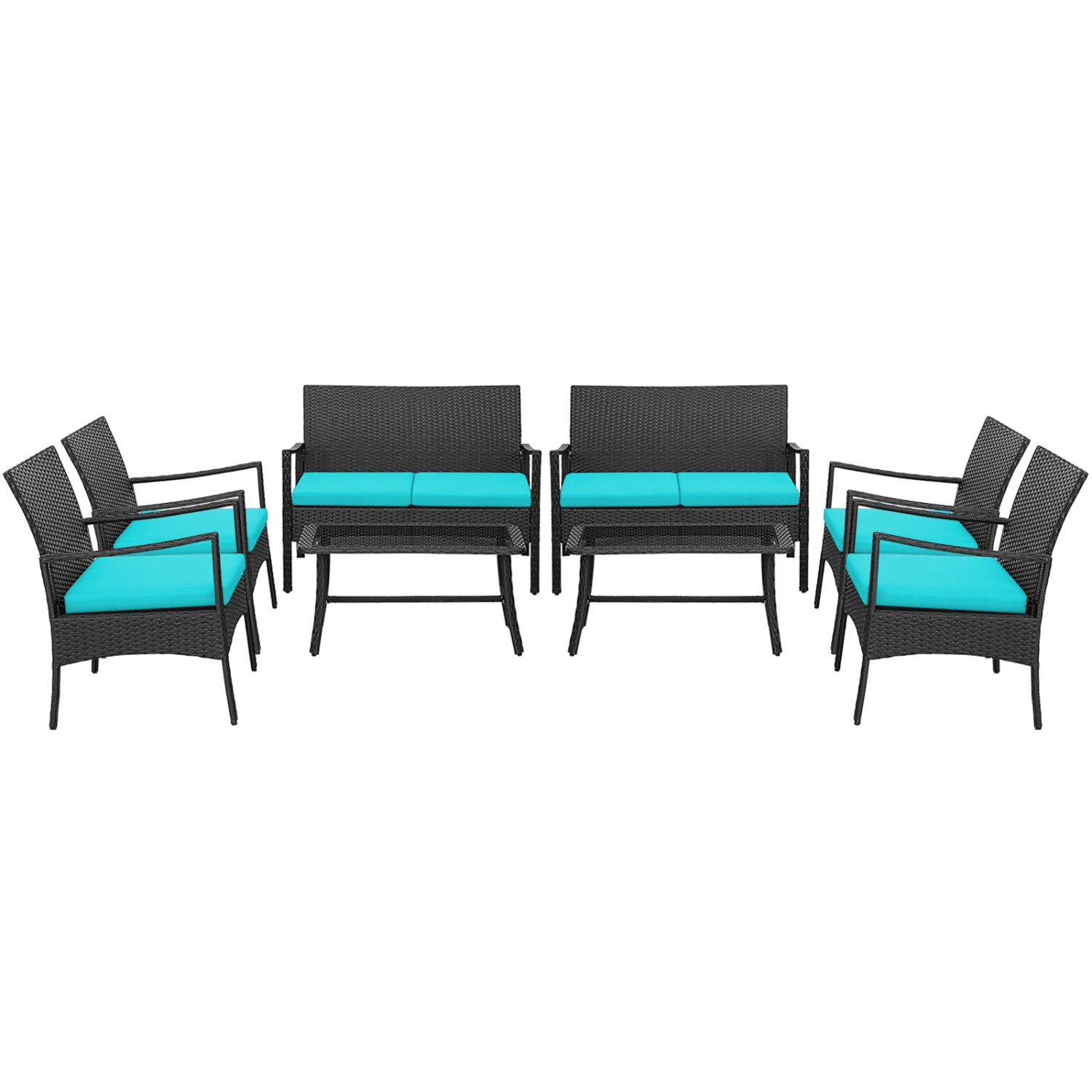 Costway 8PCS Patio Wicker Furniture Set Cushioned Chairs& Loveseat with Coffee Table Garden
