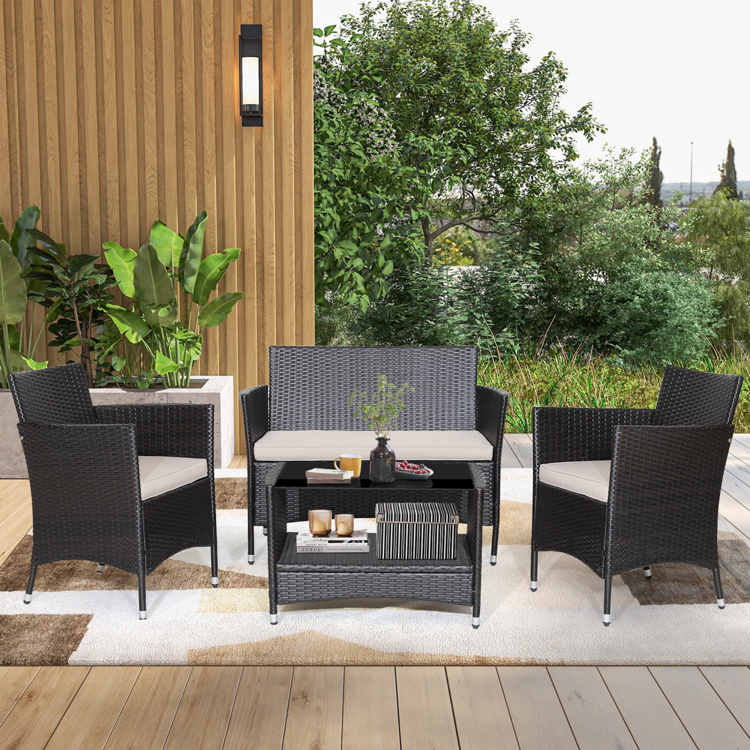 Ensemble de meubles de patio en rotin 8PCS de Costway avec accoudoir, table basse avec étagère de jardin