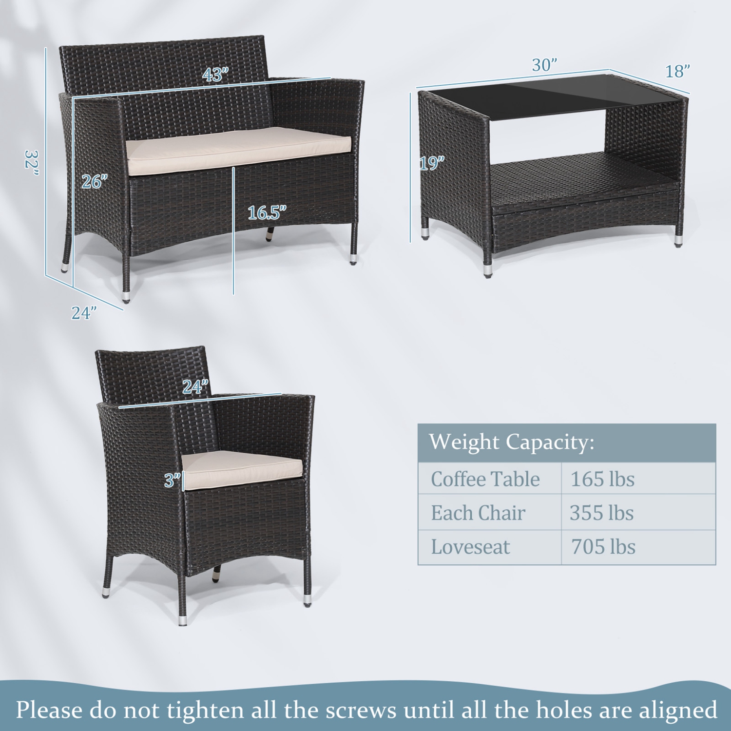 Ensemble de meubles de patio en rotin 8PCS de Costway avec accoudoir, table basse avec étagère de jardin