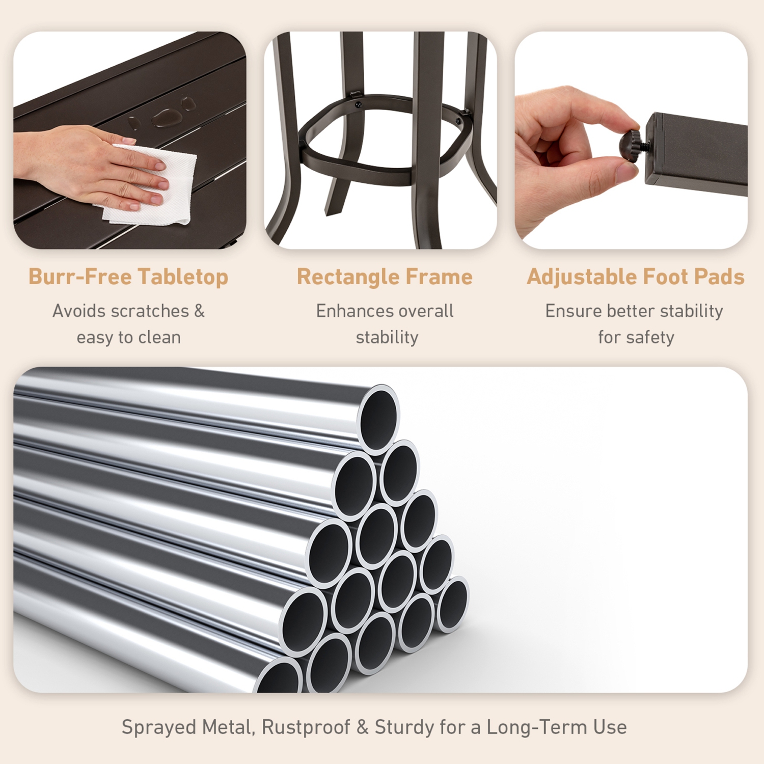 Ensemble bistro pivotant à hauteur de bar patio 3pcs de Costway tabourets de table rembourrés pour l'extérieur