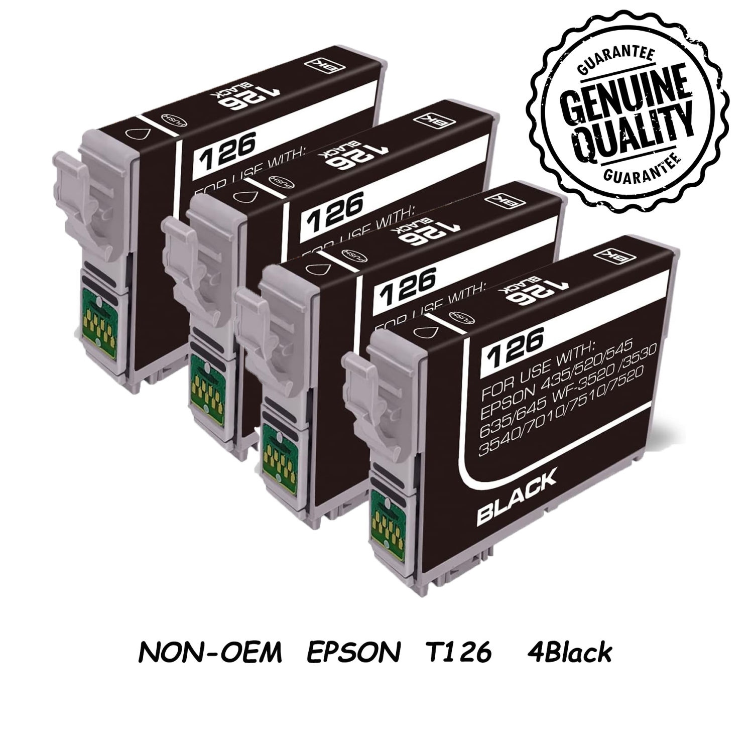 Cartouche d'encre de rechange 4 compatible noire pour Epson T126 126 à utiliser avec l'imprimante WorkForce 545 645 845 630 840 WF-7510 WF-3520