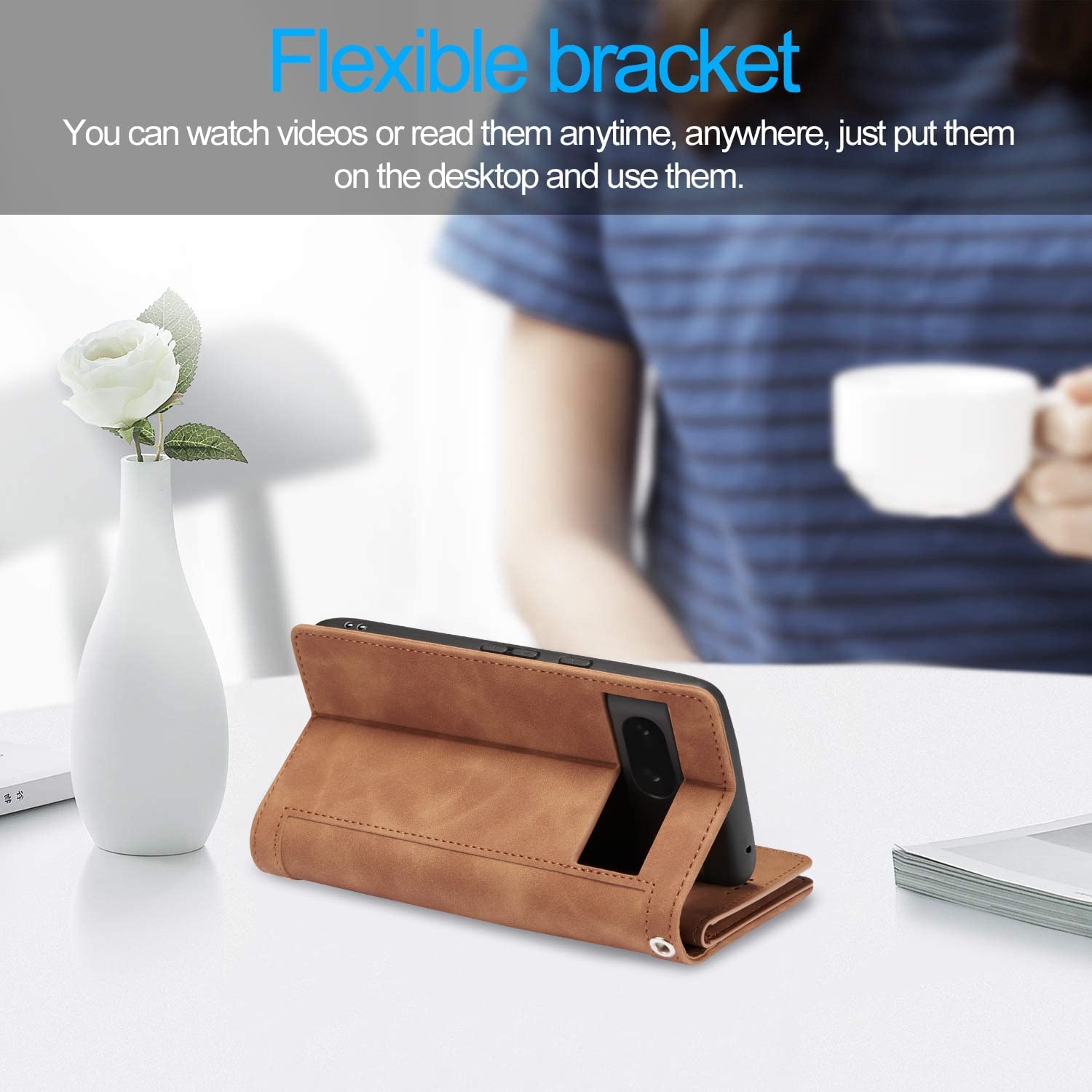 Étui portefeuille pour Pixel Fold de Google, 9 fentes pour cartes mat; Étui à fermeture à glissière; béquille en cuir de polyuréthane avec dragonne;