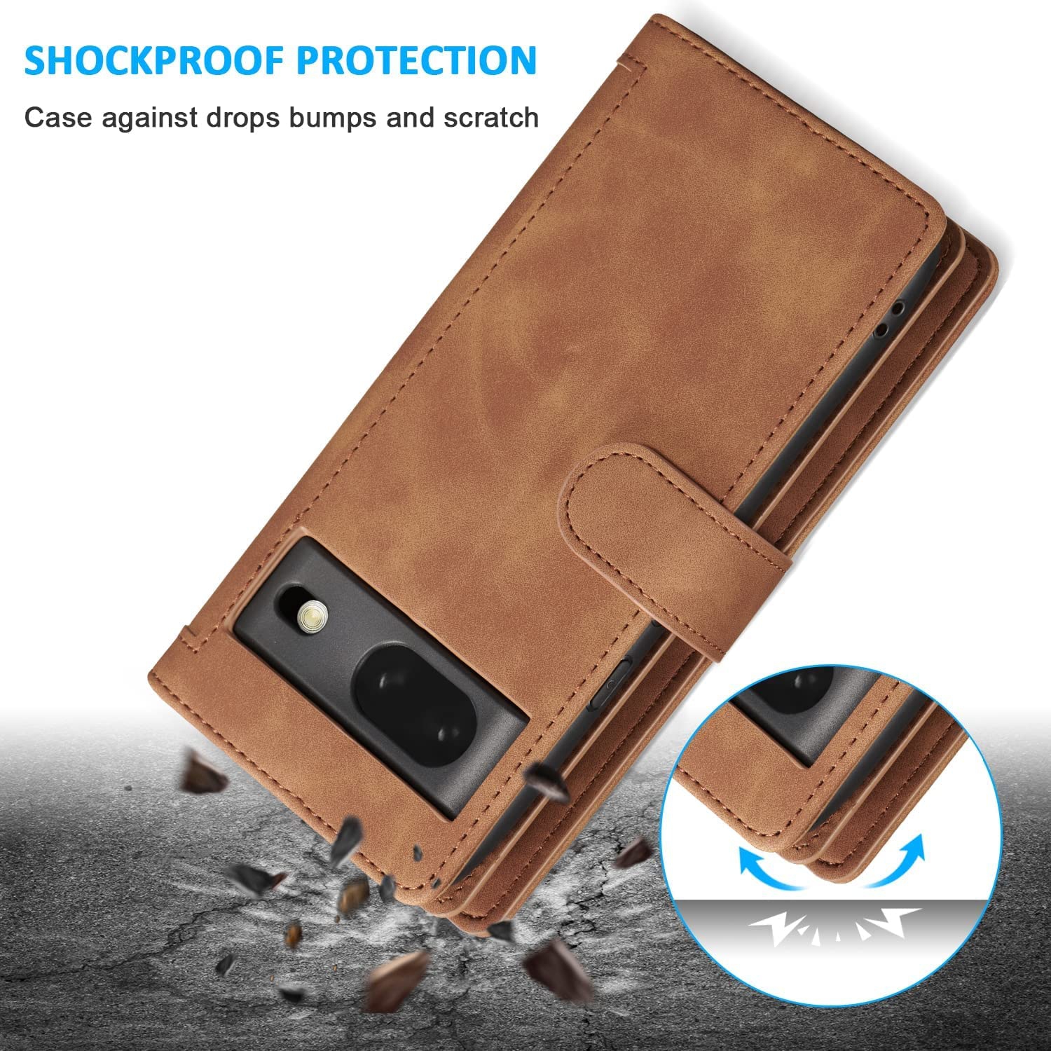 Étui portefeuille pour Pixel Fold de Google, 9 fentes pour cartes mat; Étui à fermeture à glissière; béquille en cuir de polyuréthane avec dragonne;