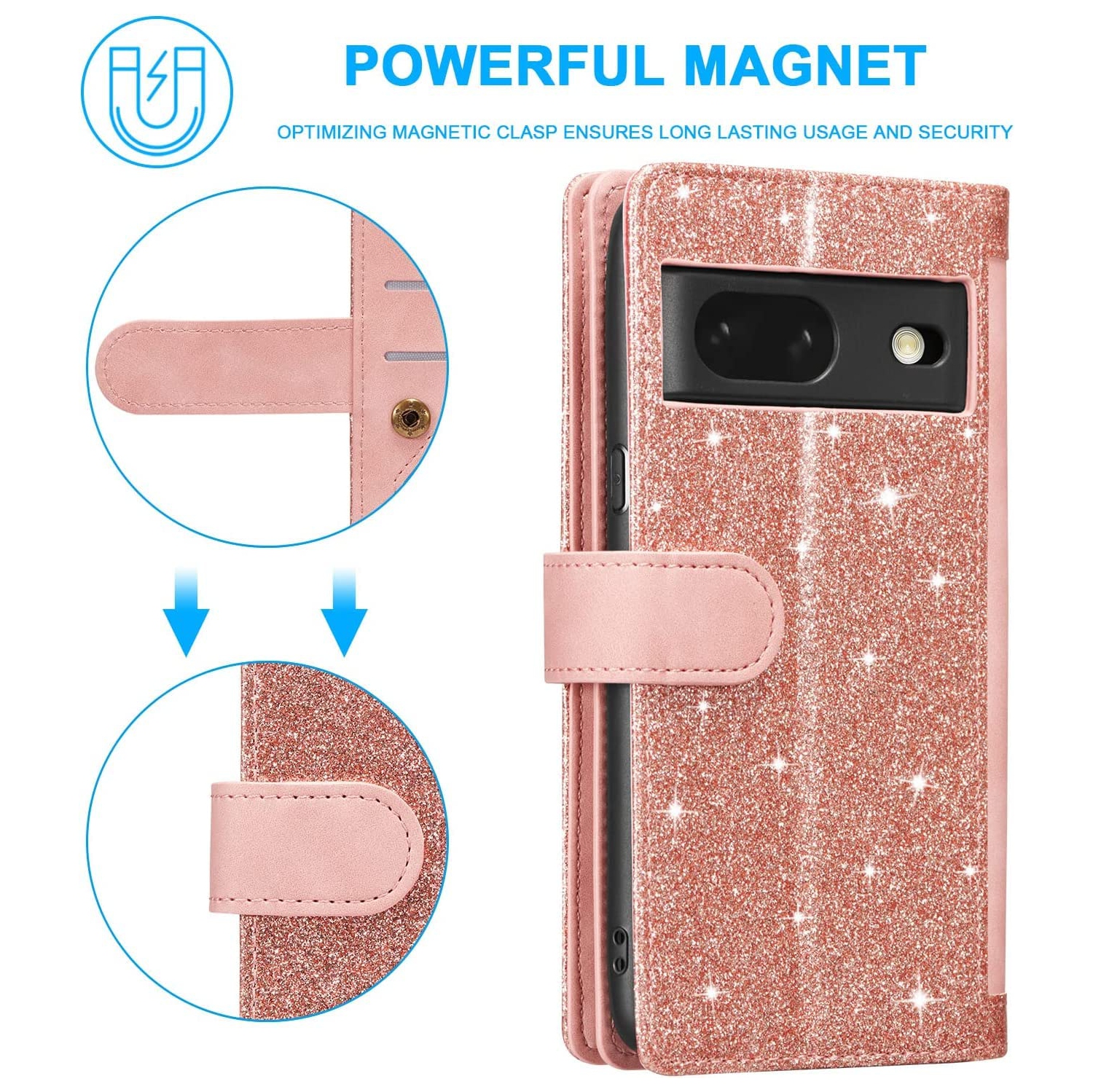 Étui portefeuille pour Pixel Fold de Google, 9 fentes pour cartes mat; Étui à fermeture à glissière; béquille en cuir de polyuréthane avec dragonne;