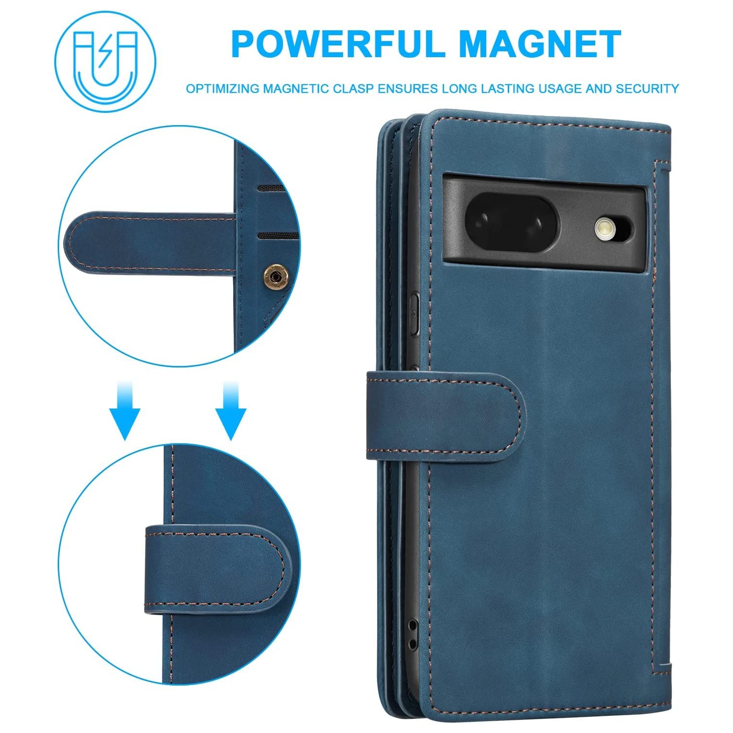 Wallet Case for Google Pixel Fold, Matte 9 Card Holder Slots Zipper Pocket Case PU Leather Magnetic Closure Kickstand with Wrist Strap Shockproof