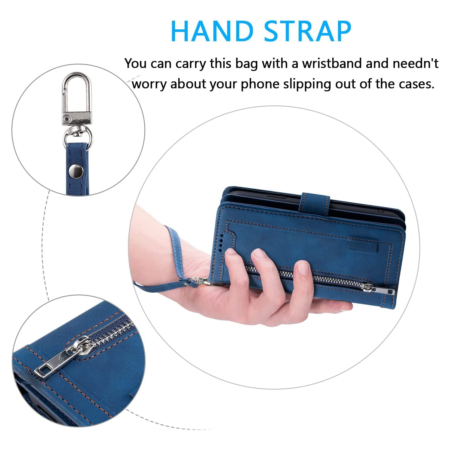 Wallet Case for Google Pixel Fold, Matte 9 Card Holder Slots Zipper Pocket Case PU Leather Magnetic Closure Kickstand with Wrist Strap Shockproof