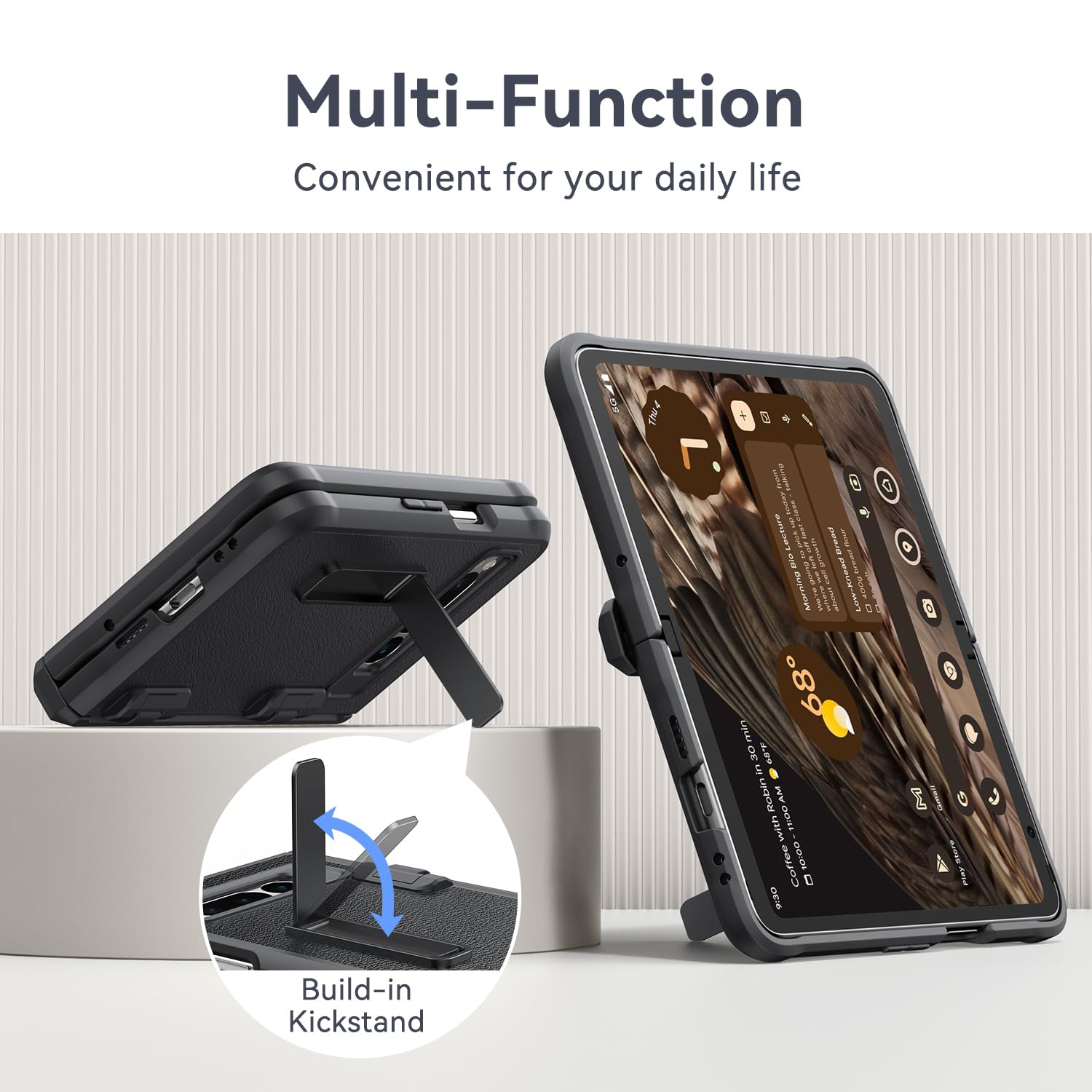 Google Pixel Fold Case, [Hinge Protection], Built-in Tempered Glass Screen Protector with Foldable Kickstand, Heavy Duty Full Body Rugged Shockproof
