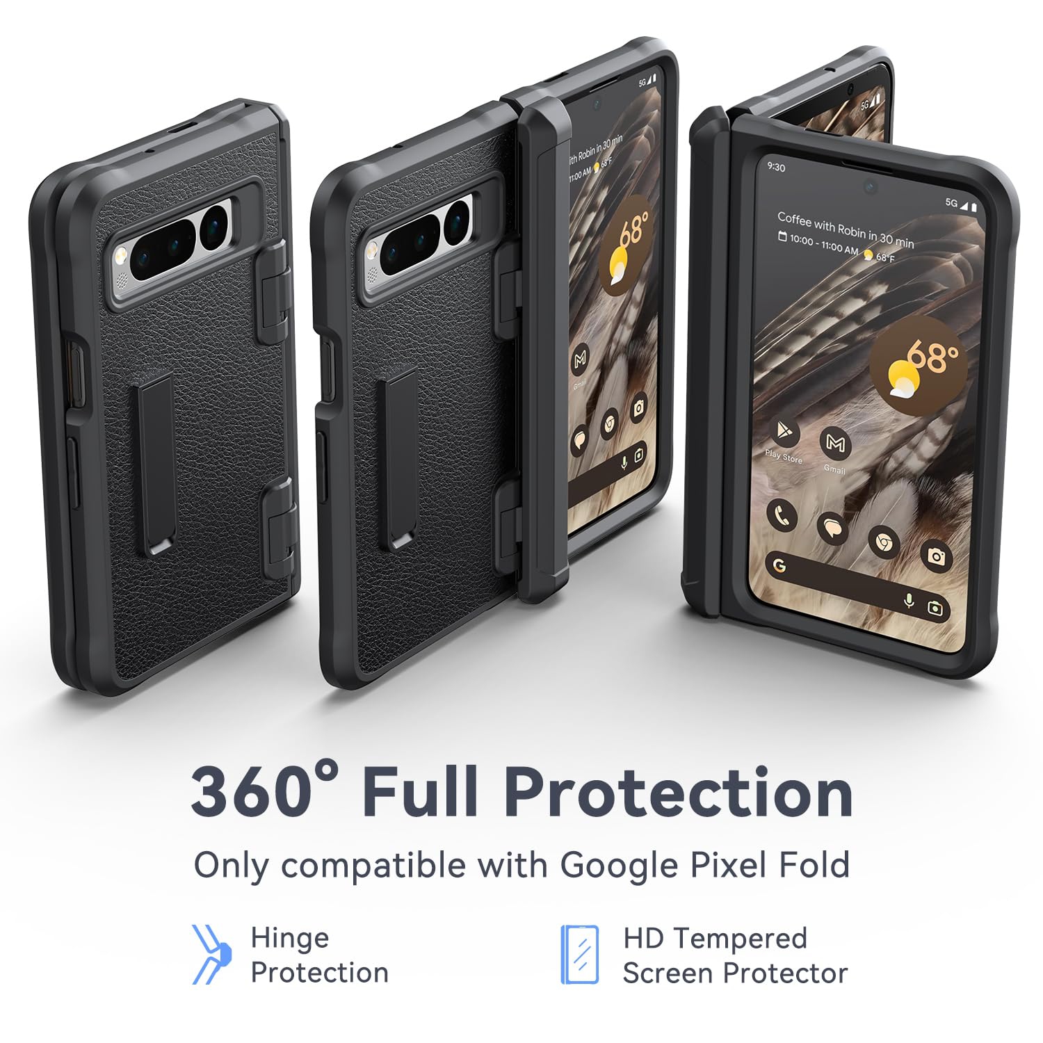 Google Pixel Fold Case, [Hinge Protection], Built-in Tempered Glass Screen Protector with Foldable Kickstand, Heavy Duty Full Body Rugged Shockproof