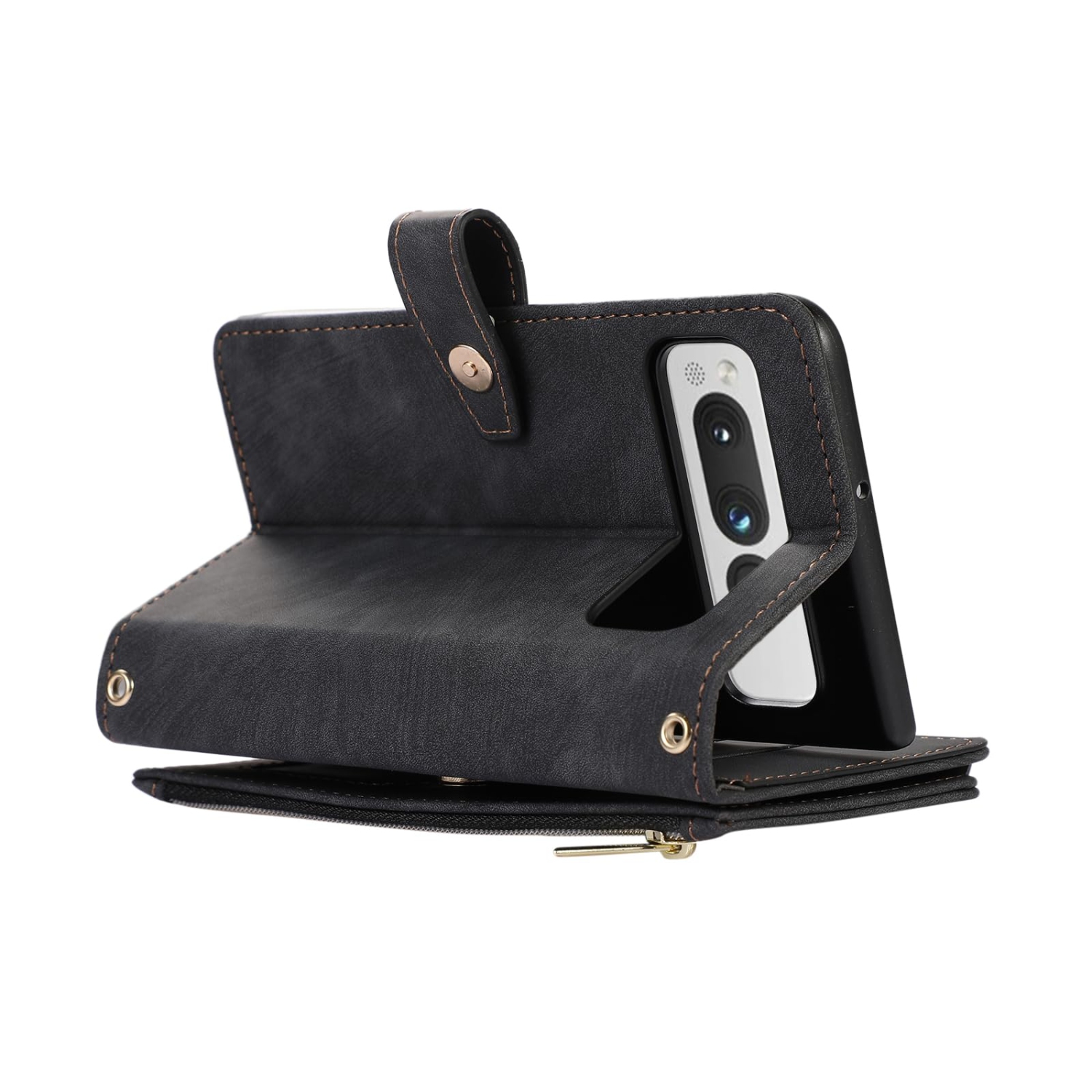 Étui-portefeuille UEBAI pour Google Pixel Fold, 9 fentes pour cartes Portefeuille rétro en cuir rabat antichoc avec dragonne fentes pour cartes