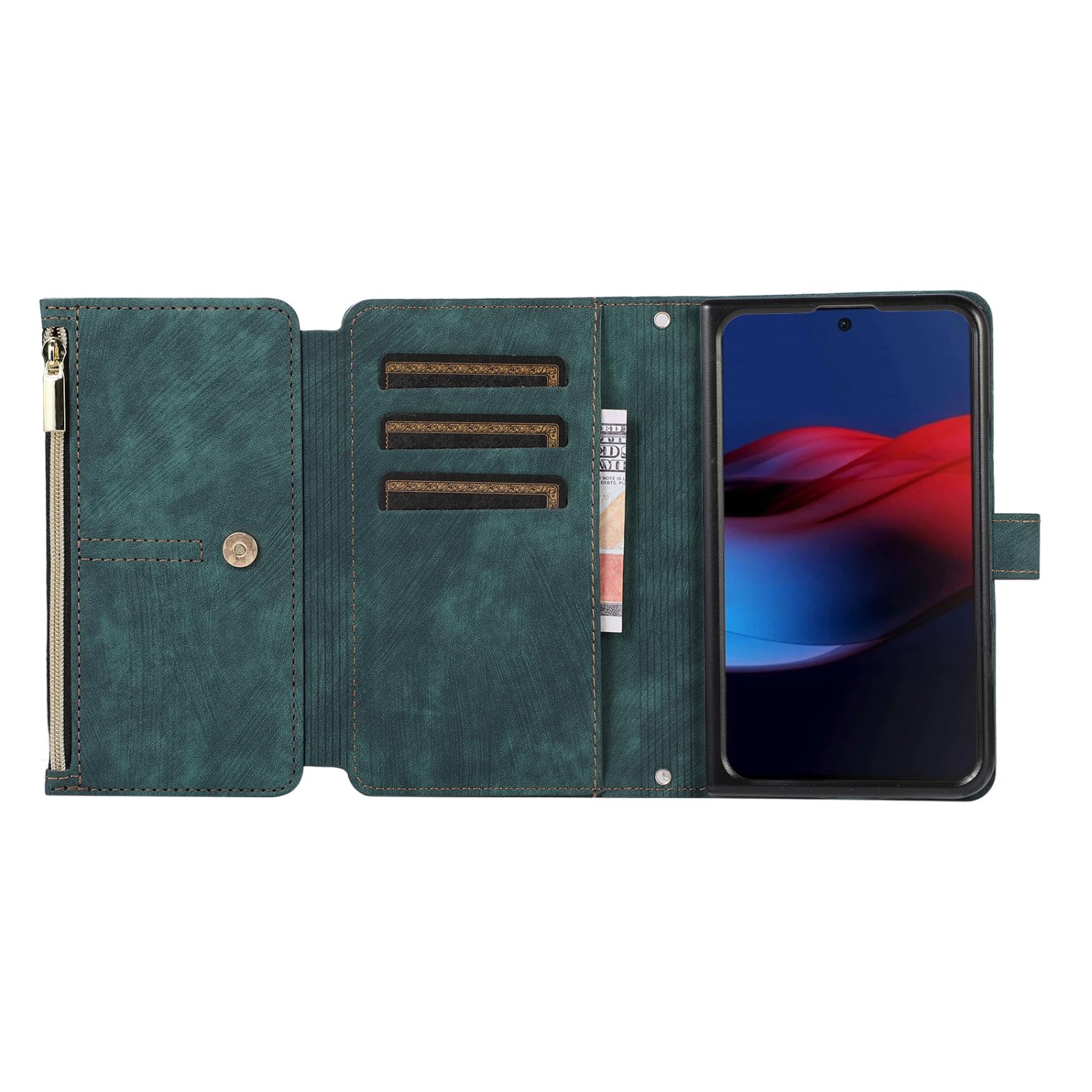 Étui-portefeuille UEBAI pour Google Pixel Fold, 9 fentes pour cartes Portefeuille rétro en cuir rabat antichoc avec dragonne fentes pour cartes