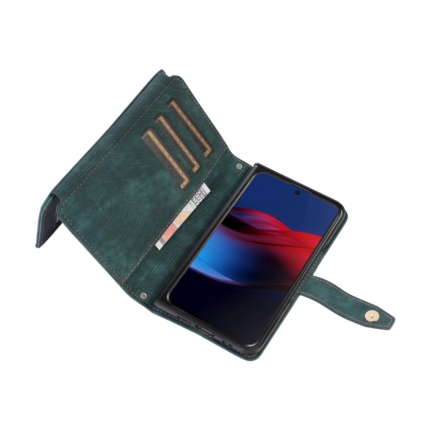 Étui-portefeuille UEBAI pour Google Pixel Fold, 9 fentes pour cartes Portefeuille rétro en cuir rabat antichoc avec dragonne fentes pour cartes