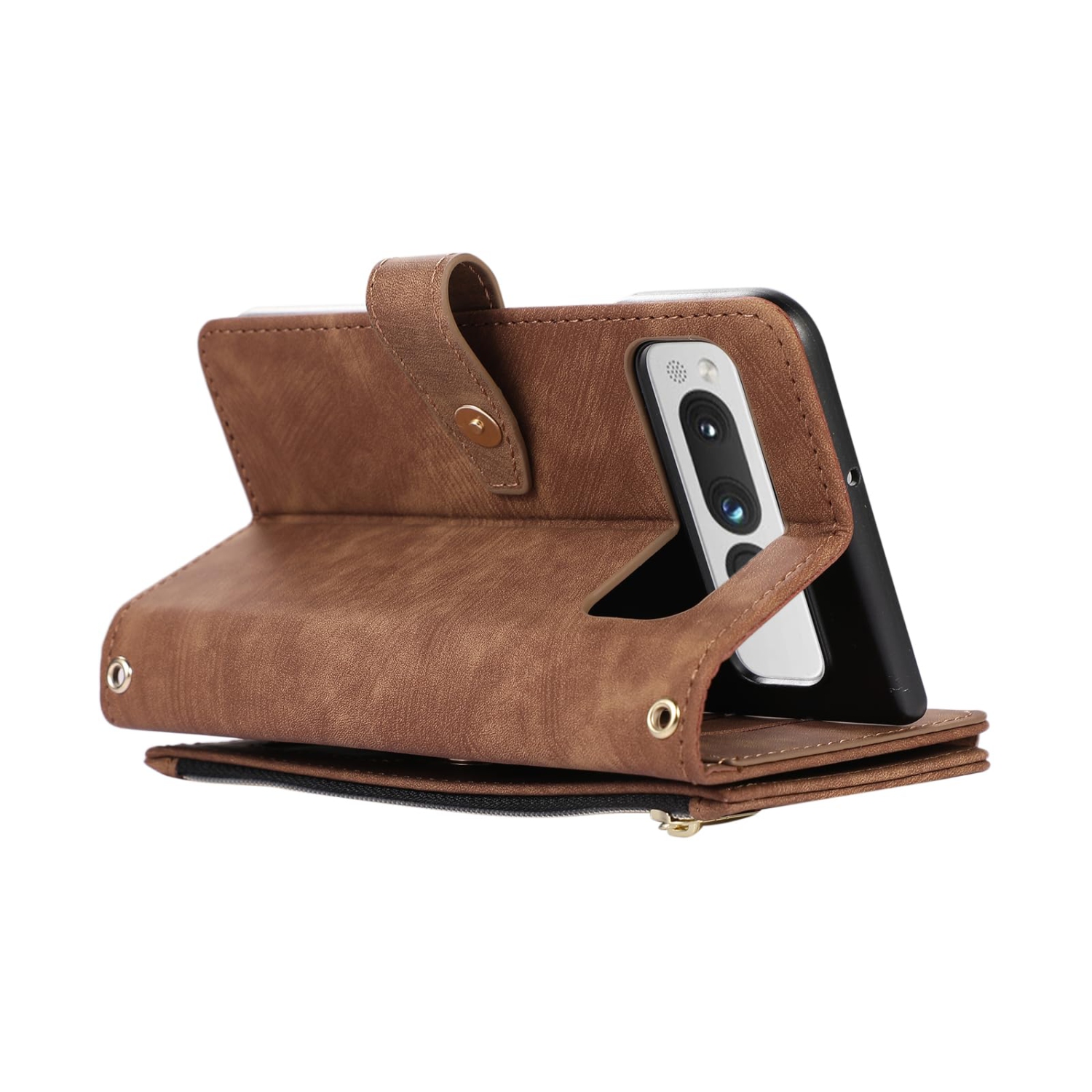 Étui-portefeuille UEBAI pour Google Pixel Fold, 9 fentes pour cartes Portefeuille rétro en cuir rabat antichoc avec dragonne fentes pour cartes