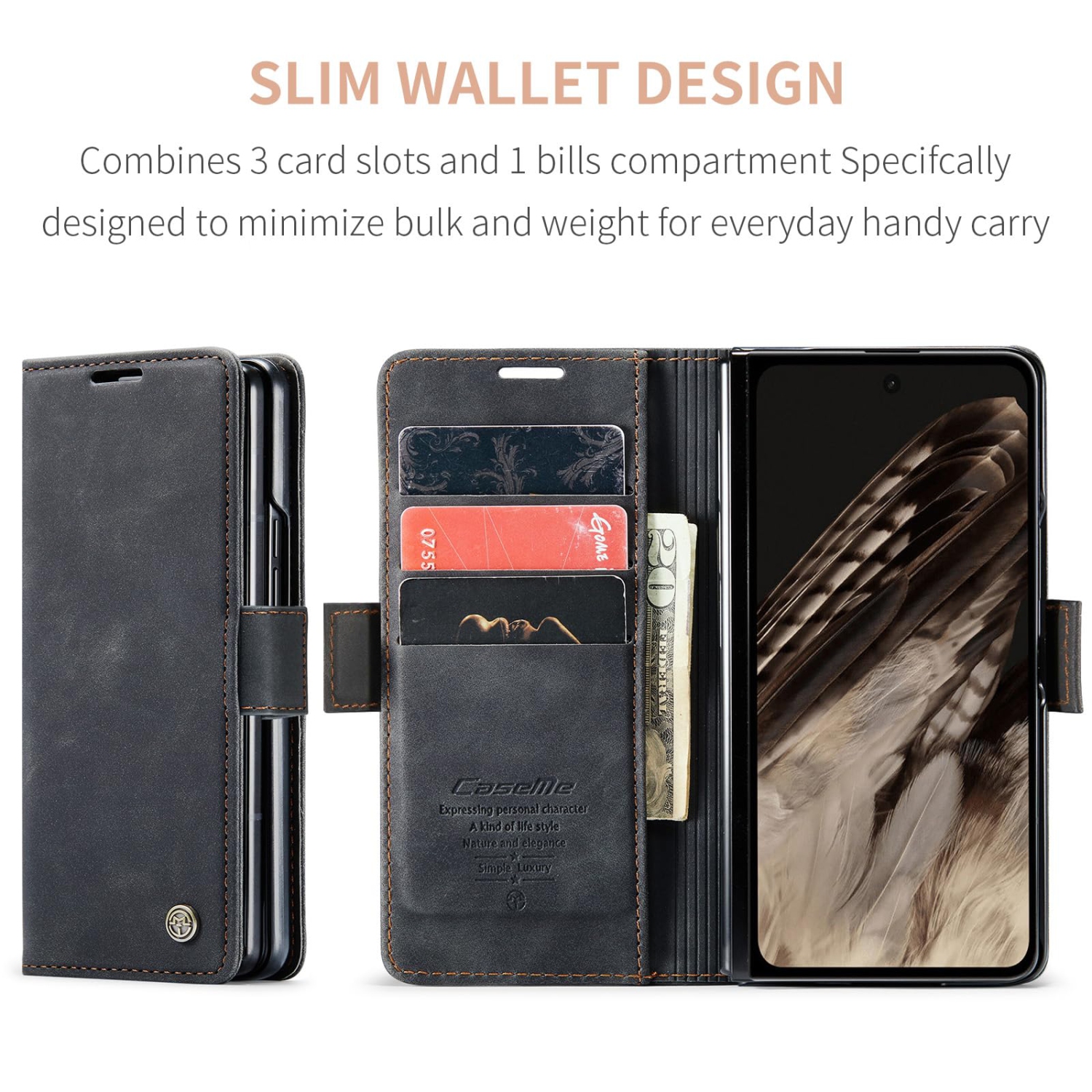 Google Pixel Fold Case, Shockproof Flip Folio Leather Wallet Case with Card Slots Invisible Kickstand for Google Pixel Fold