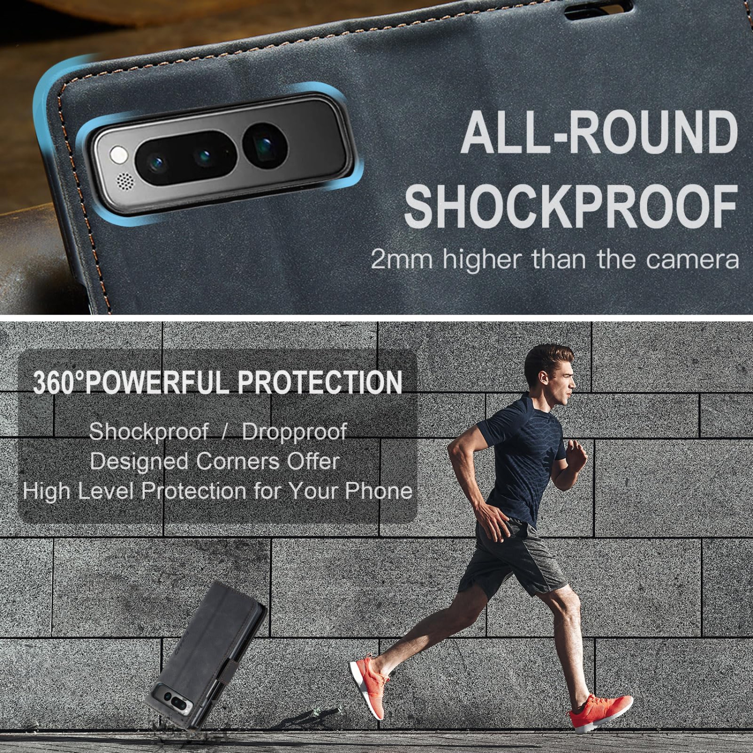 Google Pixel Fold Case, Shockproof Flip Folio Leather Wallet Case with Card Slots Invisible Kickstand for Google Pixel Fold