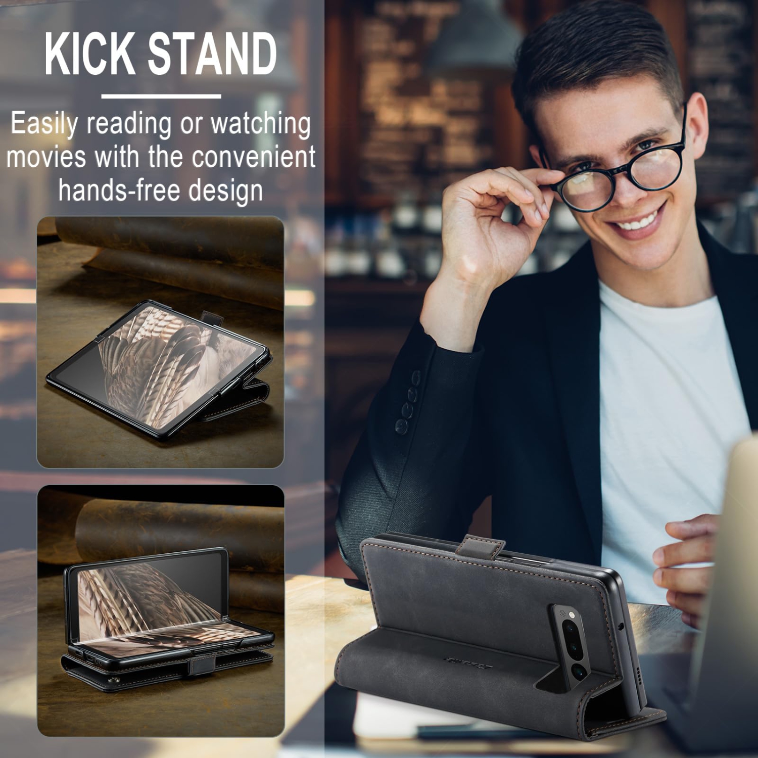 Google Pixel Fold Case, Shockproof Flip Folio Leather Wallet Case with Card Slots Invisible Kickstand for Google Pixel Fold