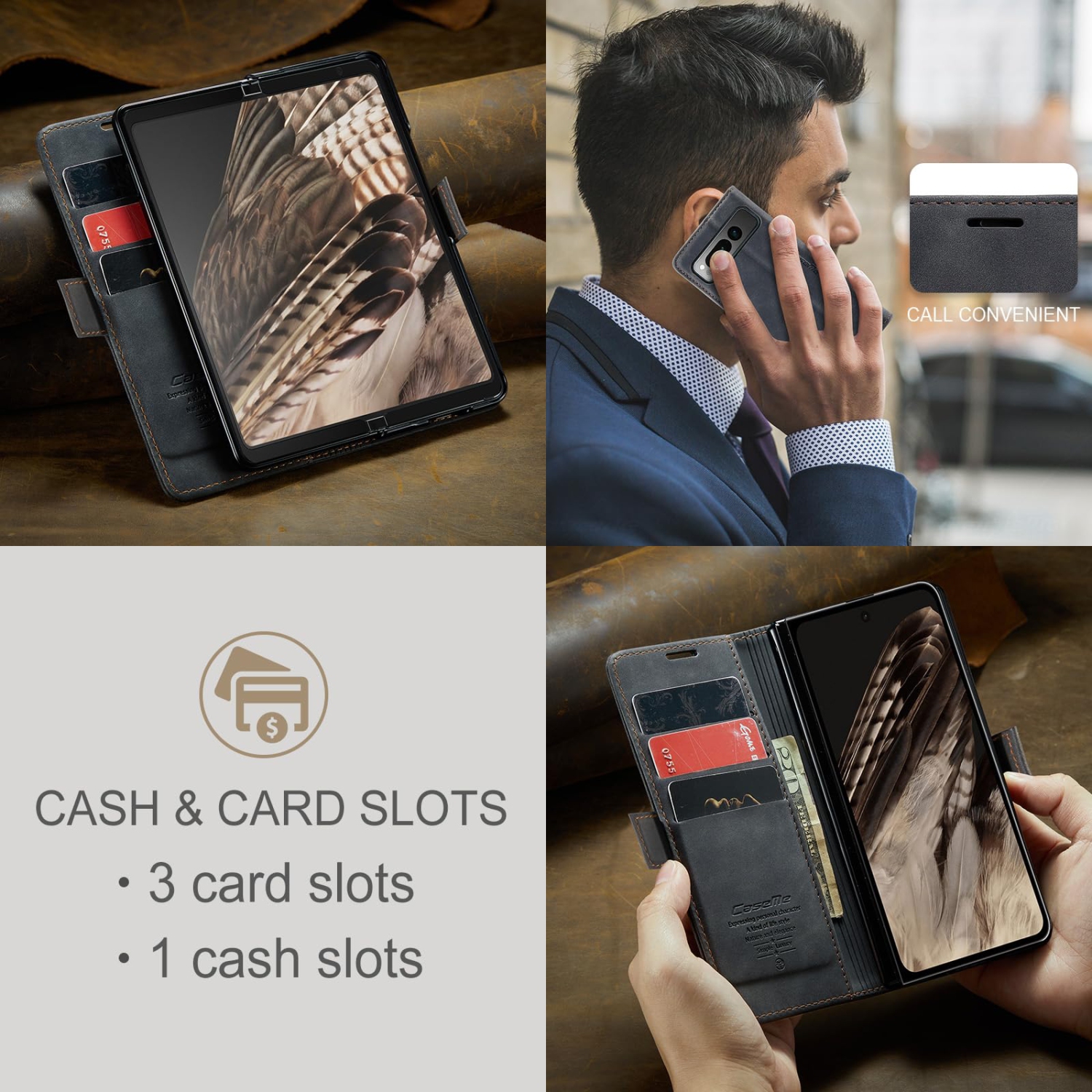 Google Pixel Fold Case, Shockproof Flip Folio Leather Wallet Case with Card Slots Invisible Kickstand for Google Pixel Fold