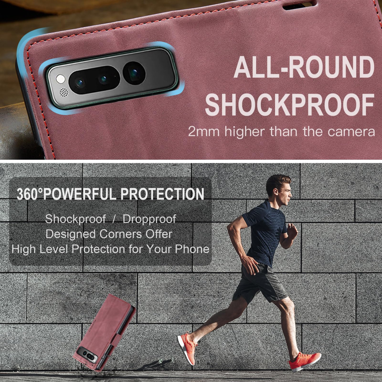 Google Pixel Fold Case, Shockproof Flip Folio Leather Wallet Case with Card Slots Invisible Kickstand for Google Pixel Fold