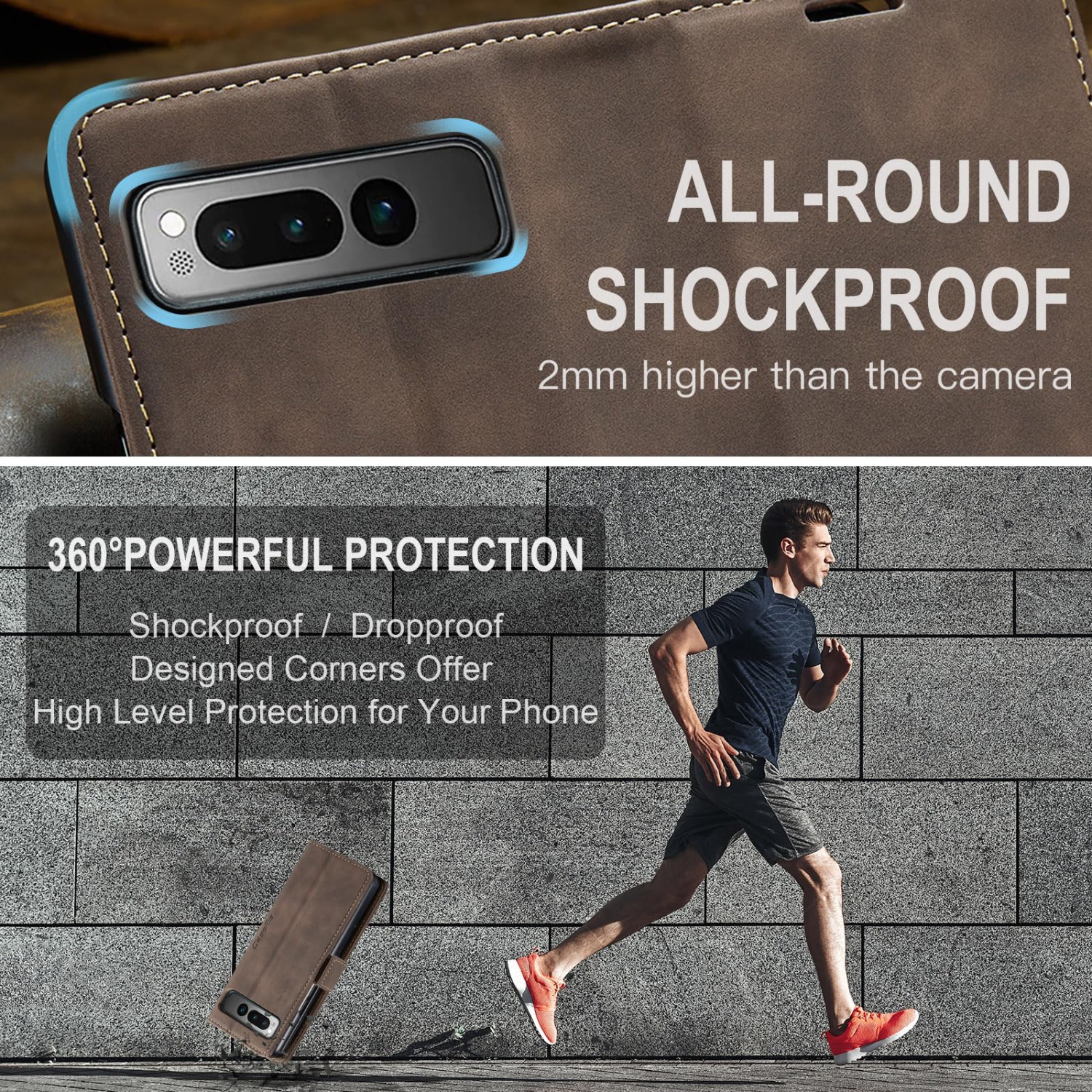 Google Pixel Fold Case, Shockproof Flip Folio Leather Wallet Case with Card Slots Invisible Kickstand for Google Pixel Fold