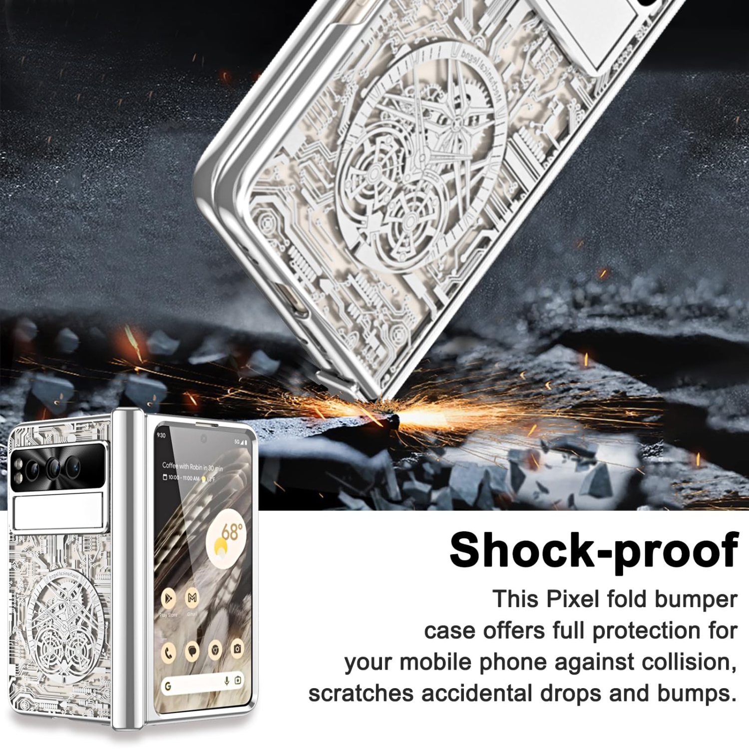 Google Pixel Fold Case, Built-in HD Sensitive Screen Protector Shockproof Hinge Protection Case for Google Pixel Fold