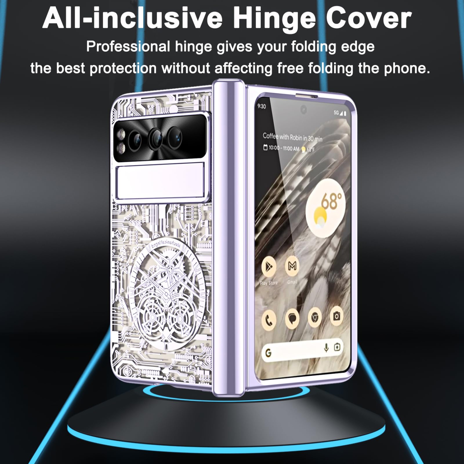 Google Pixel Fold Case, Built-in HD Sensitive Screen Protector Shockproof Hinge Protection Case for Google Pixel Fold