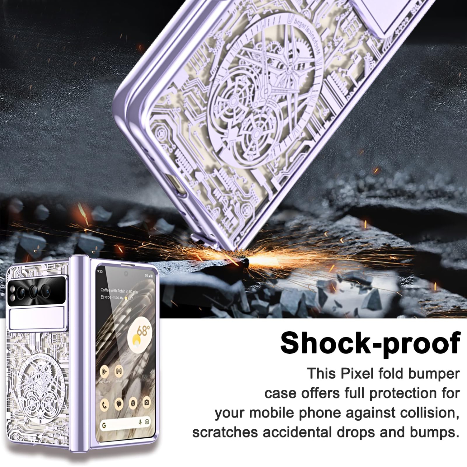 Google Pixel Fold Case, Built-in HD Sensitive Screen Protector Shockproof Hinge Protection Case for Google Pixel Fold