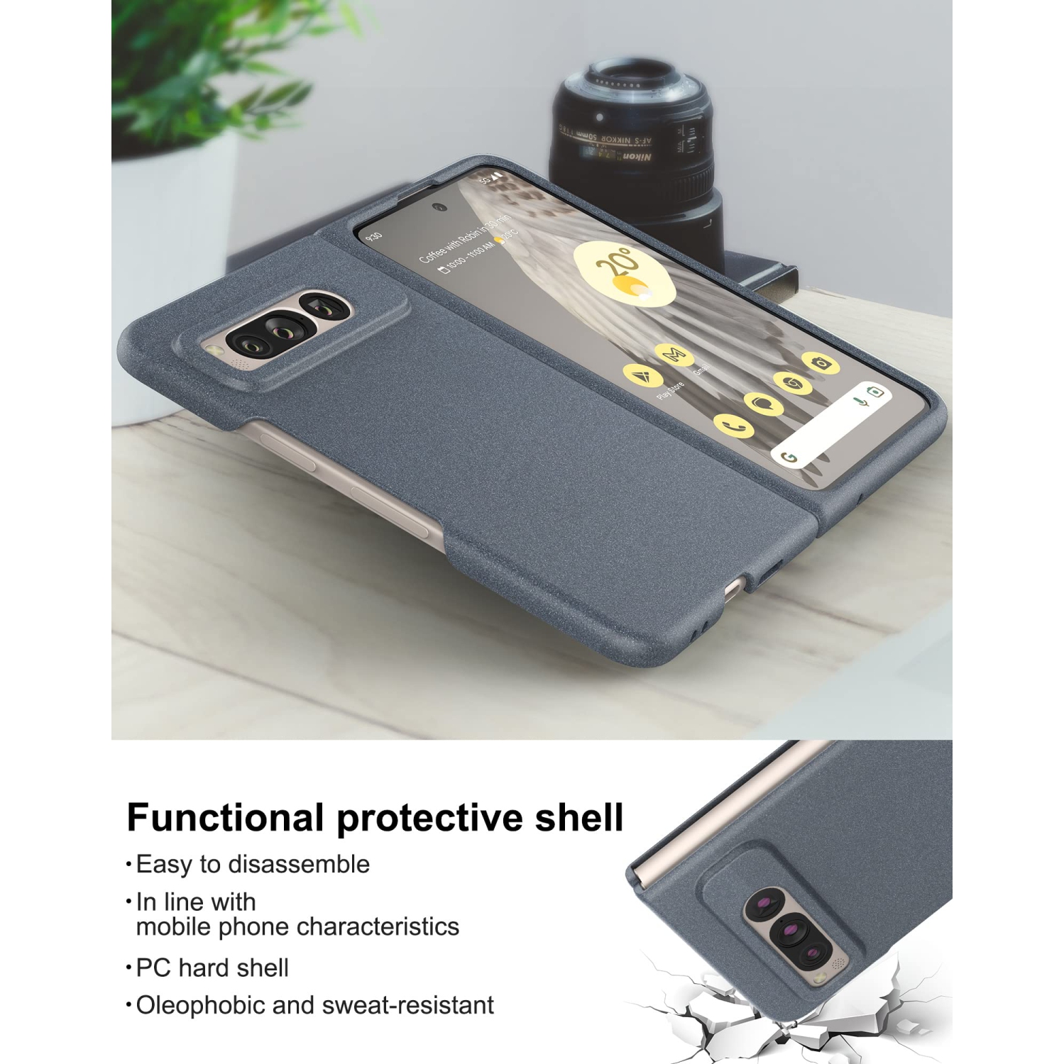 Étui pour Pixel Fold 2023 de Google, PC mince mat avec étui protecteur intégral antidérapant pour Pixel Fold 2023 de Google