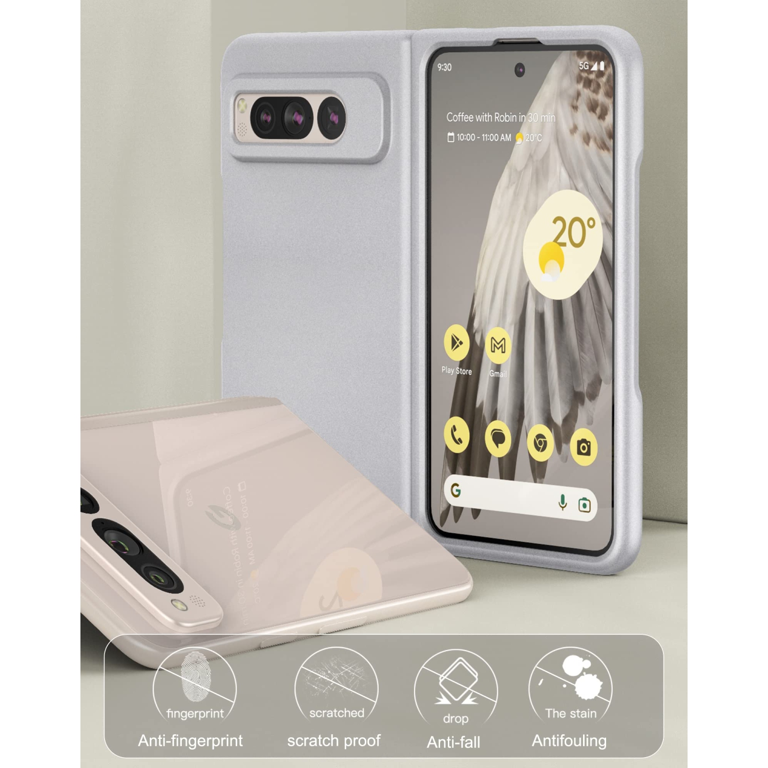 Étui pour Pixel Fold 2023 de Google, PC mince mat avec étui protecteur intégral antidérapant pour Pixel Fold 2023 de Google