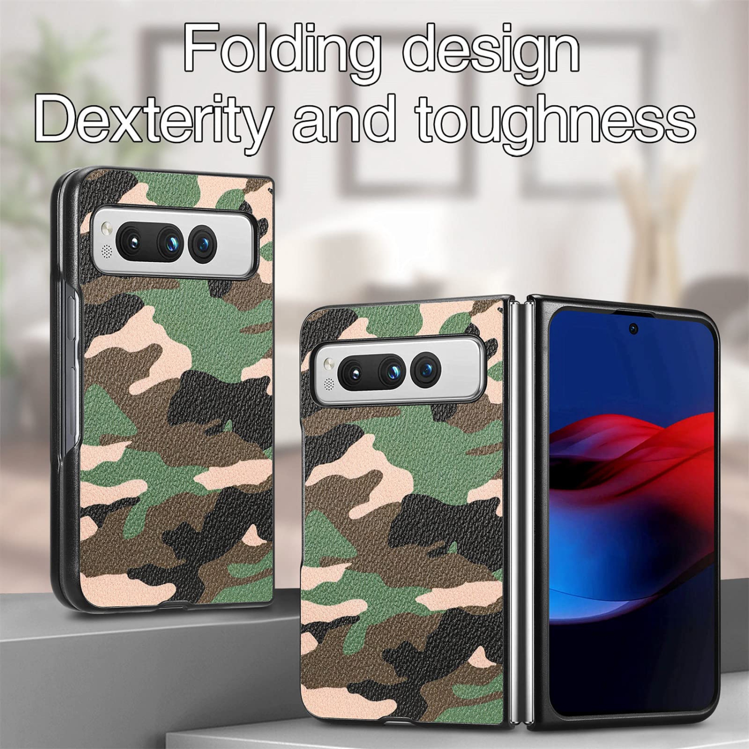Google Pixel Fold Camo Case for Men, Military Grade Shockproof Camouflage Outdoor Phone Case Cover for Google Pixel Fold