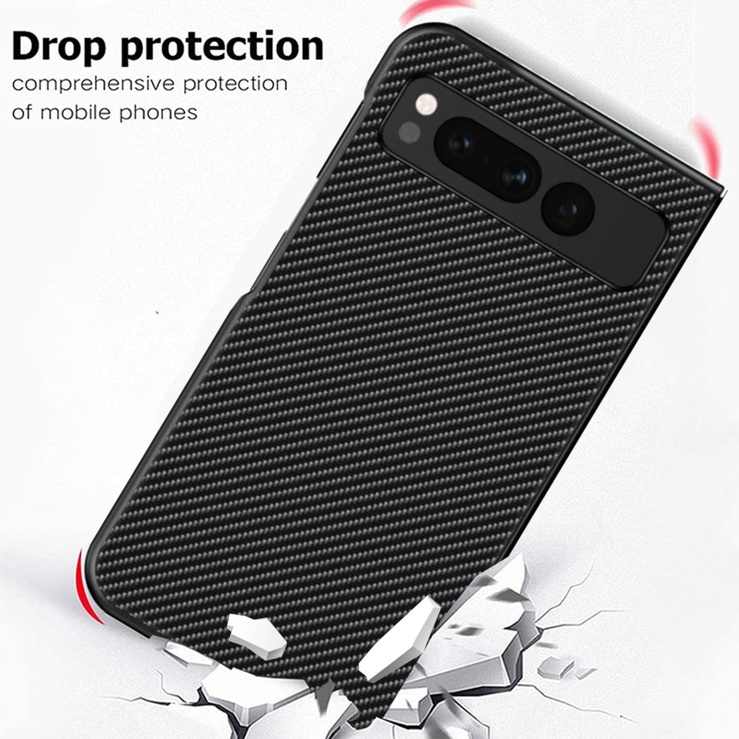 KZIOACSH –&nbsp;&nbsp;Étui de protection antichoc texture fibre de carbone TPU pour Pixel Fold de Google, étui de téléphone ultramince mat, arrière