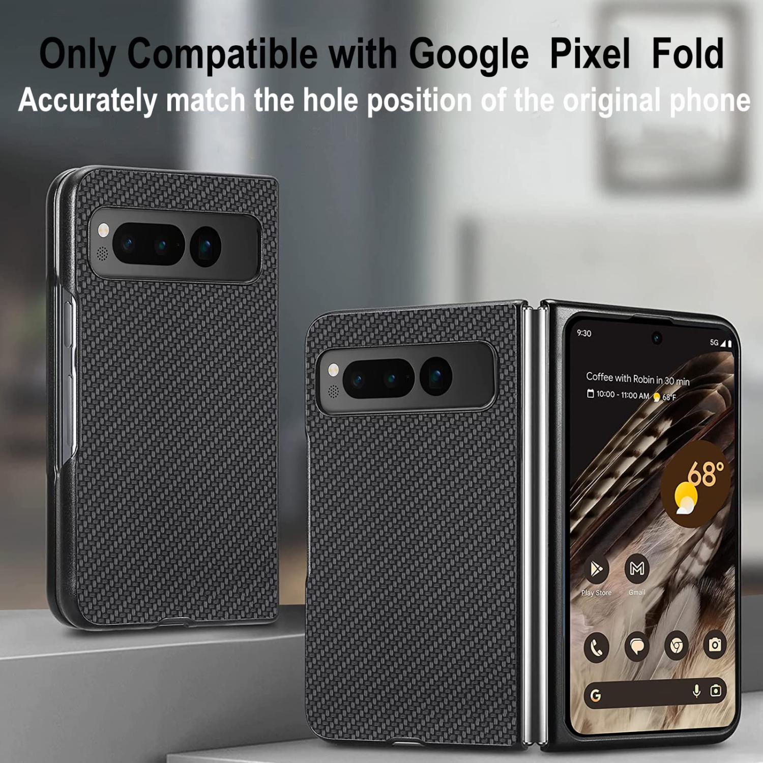 KZIOACSH –&nbsp;&nbsp;Étui de protection antichoc texture fibre de carbone TPU pour Pixel Fold de Google, étui de téléphone ultramince mat, arrière