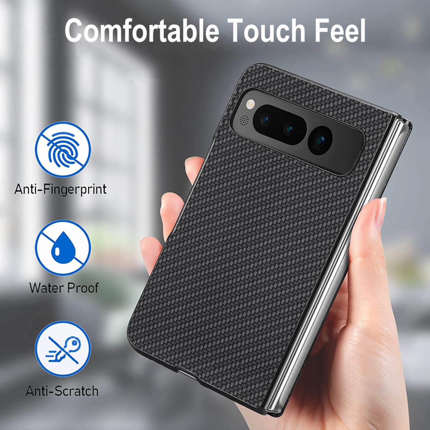 KZIOACSH –&nbsp;&nbsp;Étui de protection antichoc texture fibre de carbone TPU pour Pixel Fold de Google, étui de téléphone ultramince mat, arrière