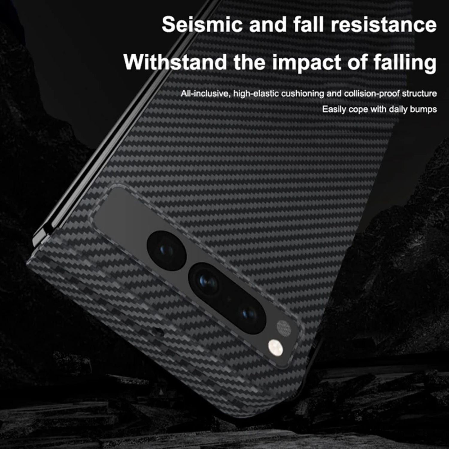 Étui pour Pixel Fold de Google, antichoc très mince et résistant aux rayures, fibre de carbone, pour Pixel Fold de Google - Noir